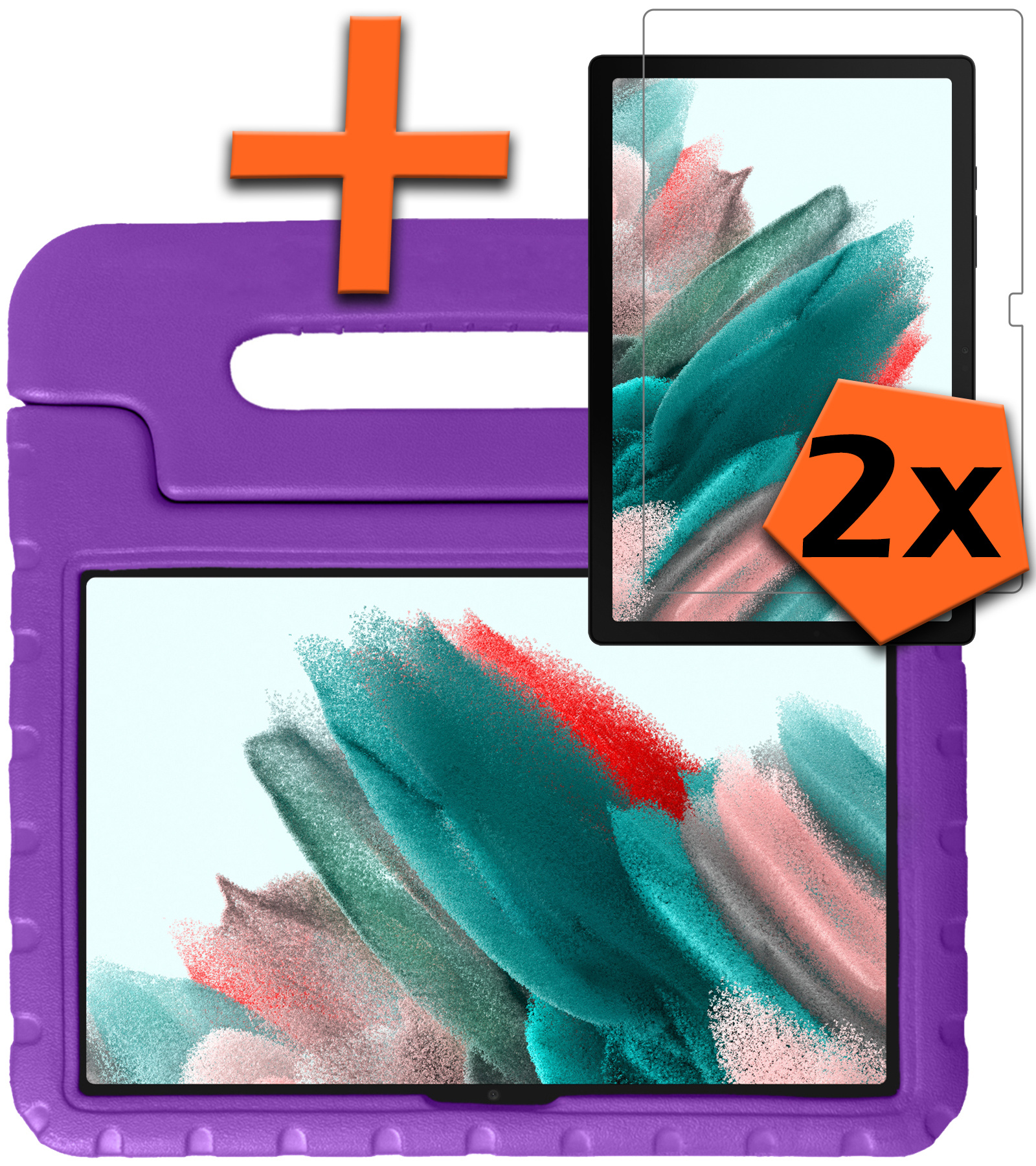 Nomfy Hoes Geschikt voor Samsung Galaxy Tab A8 Hoes Bumper Kindvriendelijk Kids Case Kinderhoes Met 2x Screenprotector - Hoesje Geschikt voor Samsung Tab A8 Hoesje Shockproof Cover Hoes - Paars