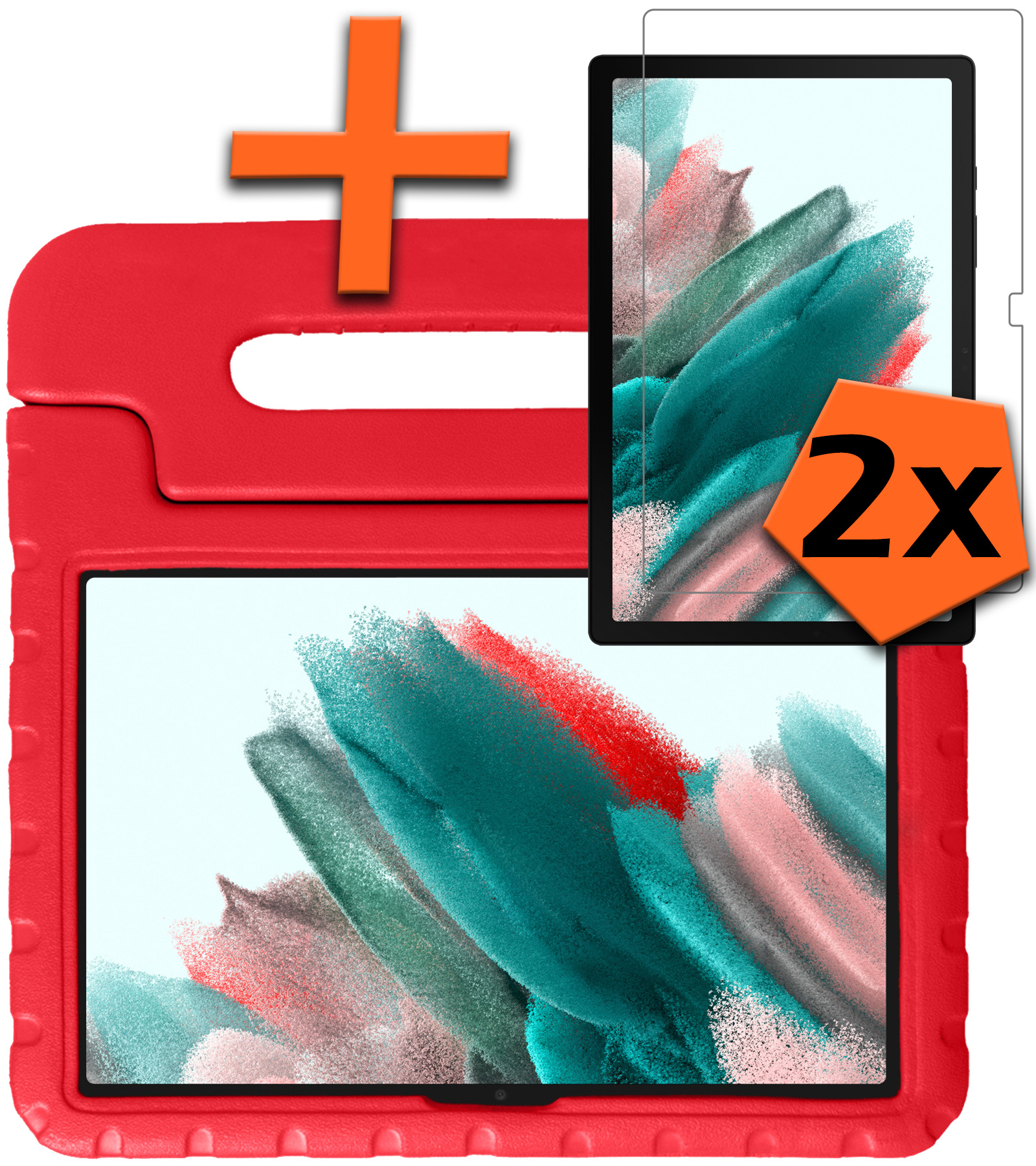 Nomfy Hoes Geschikt voor Samsung Galaxy Tab A8 Hoes Bumper Kindvriendelijk Kids Case Kinderhoes Met 2x Screenprotector - Hoesje Geschikt voor Samsung Tab A8 Hoesje Shockproof Cover Hoes - Rood