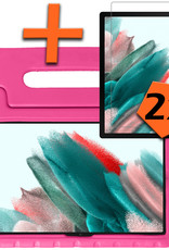 Nomfy Hoes Geschikt voor Samsung Galaxy Tab A8 Hoes Bumper Kindvriendelijk Kids Case Kinderhoes Met 2x Screenprotector - Hoesje Geschikt voor Samsung Tab A8 Hoesje Shockproof Cover Hoes - Roze