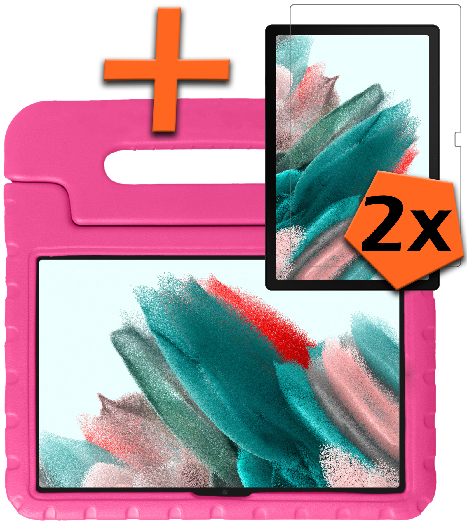 Samsung Galaxy Tab A8 Hoes Kids Case Roze Met 2x Screenprotector Beschermglas - Samsung Tab A8 Kinderhoes Cover Roze