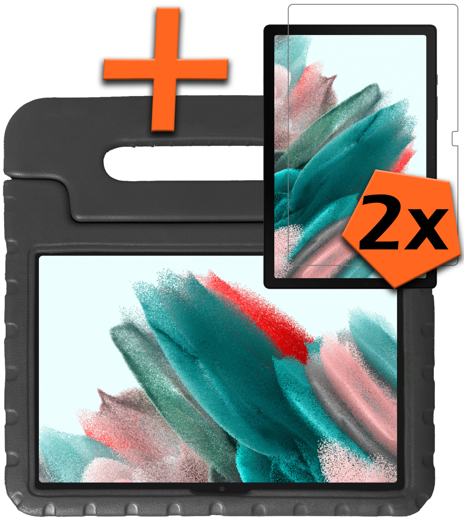 Nomfy Hoes Geschikt voor Samsung Galaxy Tab A8 Hoes Bumper Kindvriendelijk Kids Case Kinderhoes Met 2x Screenprotector - Hoesje Geschikt voor Samsung Tab A8 Hoesje Shockproof Cover Hoes - Zwart
