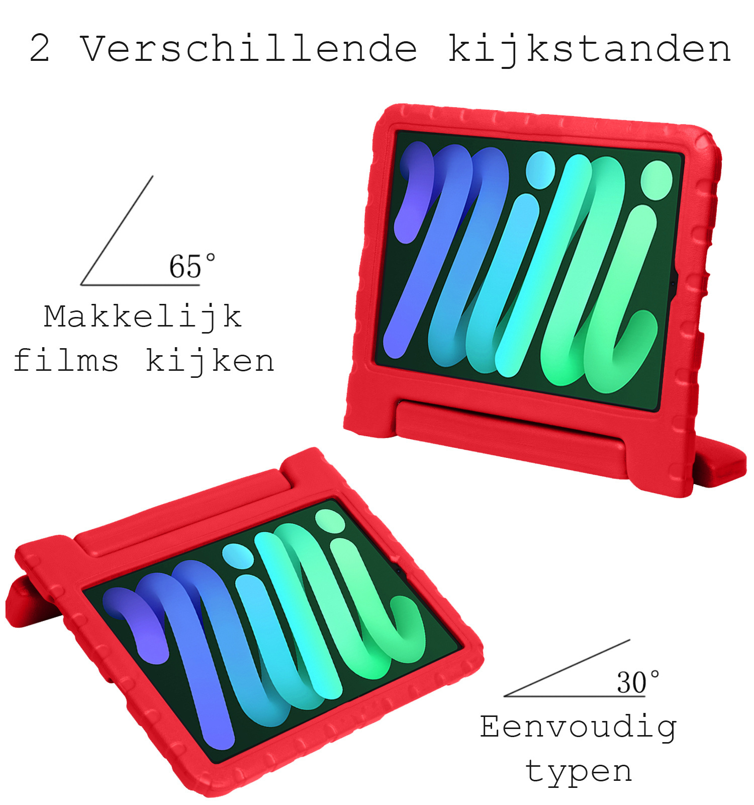 BASEY. Hoesje Geschikt voor iPad Mini 6 Hoesje Kinder Hoes Shockproof Kinderhoes Met Screenprotector - Kindvriendelijk Hoesje Geschikt voor iPad Mini 6 Hoes Kids Case - Rood
