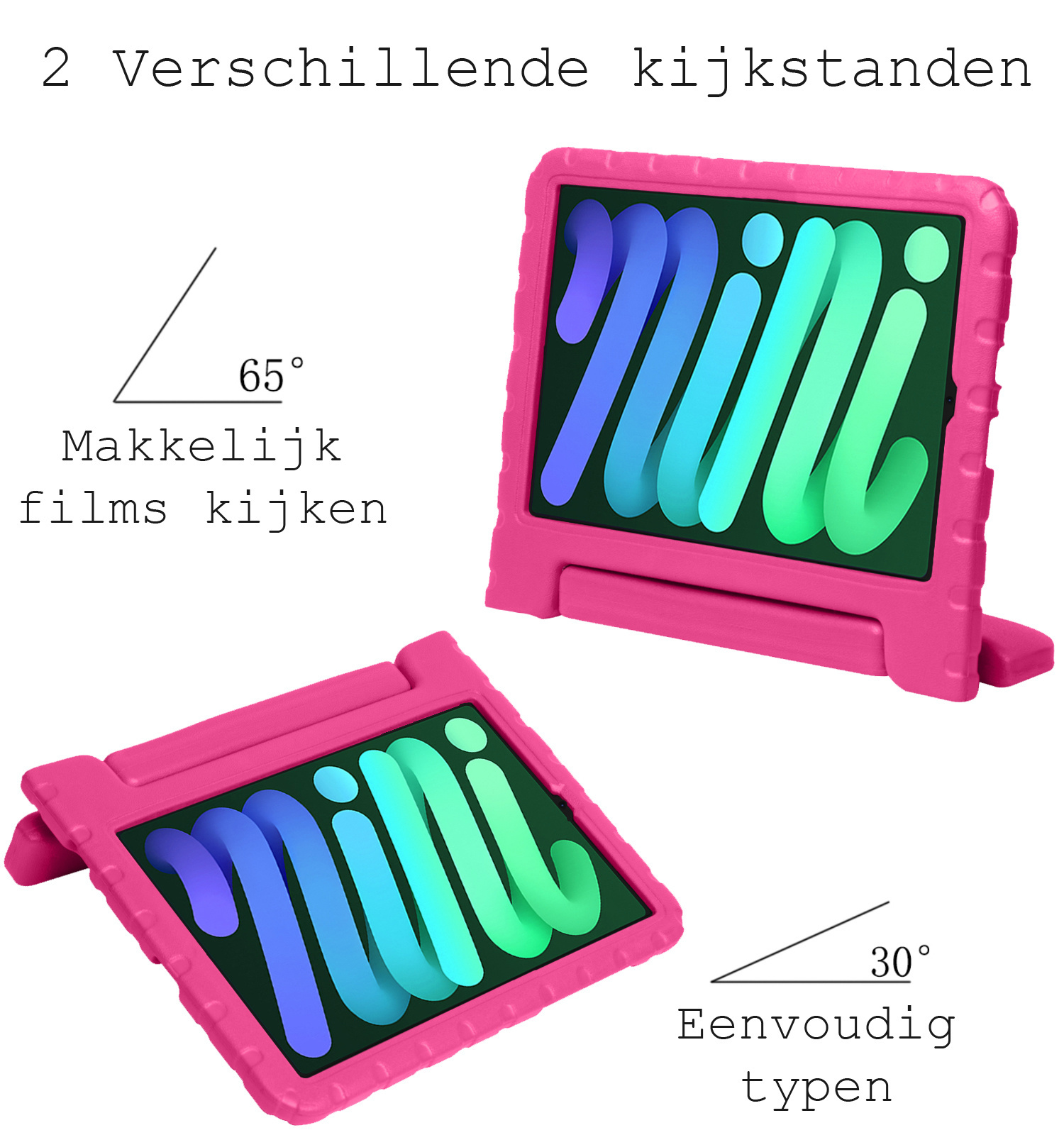 BASEY. Hoesje Geschikt voor iPad Mini 6 Hoesje Kinder Hoes Shockproof Kinderhoes Met Screenprotector - Kindvriendelijk Hoesje Geschikt voor iPad Mini 6 Hoes Kids Case - Roze