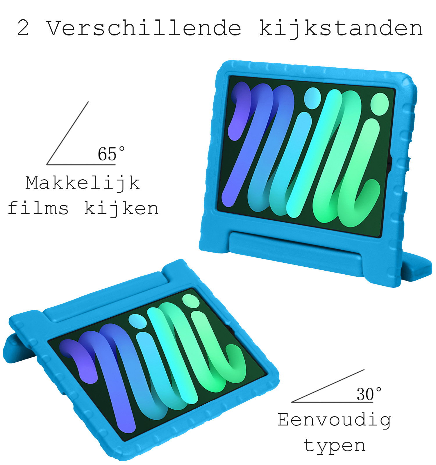 BASEY. Hoesje Geschikt voor iPad Mini 6 Hoesje Kinder Hoes Shockproof Kinderhoes Met 2x Screenprotector - Kindvriendelijk Hoesje Geschikt voor iPad Mini 6 Hoes Kids Case - Blauw