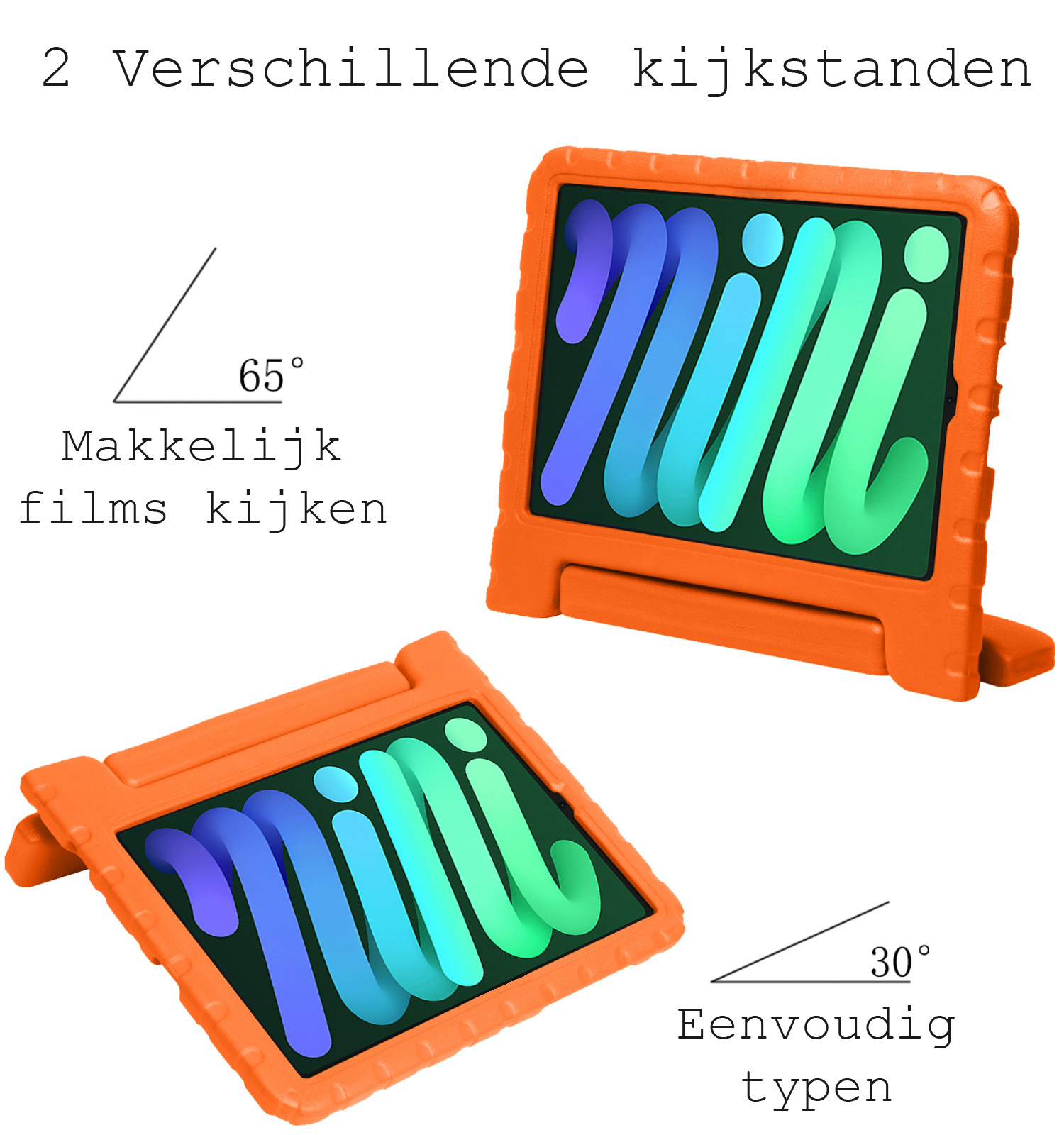 BASEY. Hoesje Geschikt voor iPad Mini 6 Hoesje Kinder Hoes Shockproof Kinderhoes Met 2x Screenprotector - Kindvriendelijk Hoesje Geschikt voor iPad Mini 6 Hoes Kids Case - Oranje