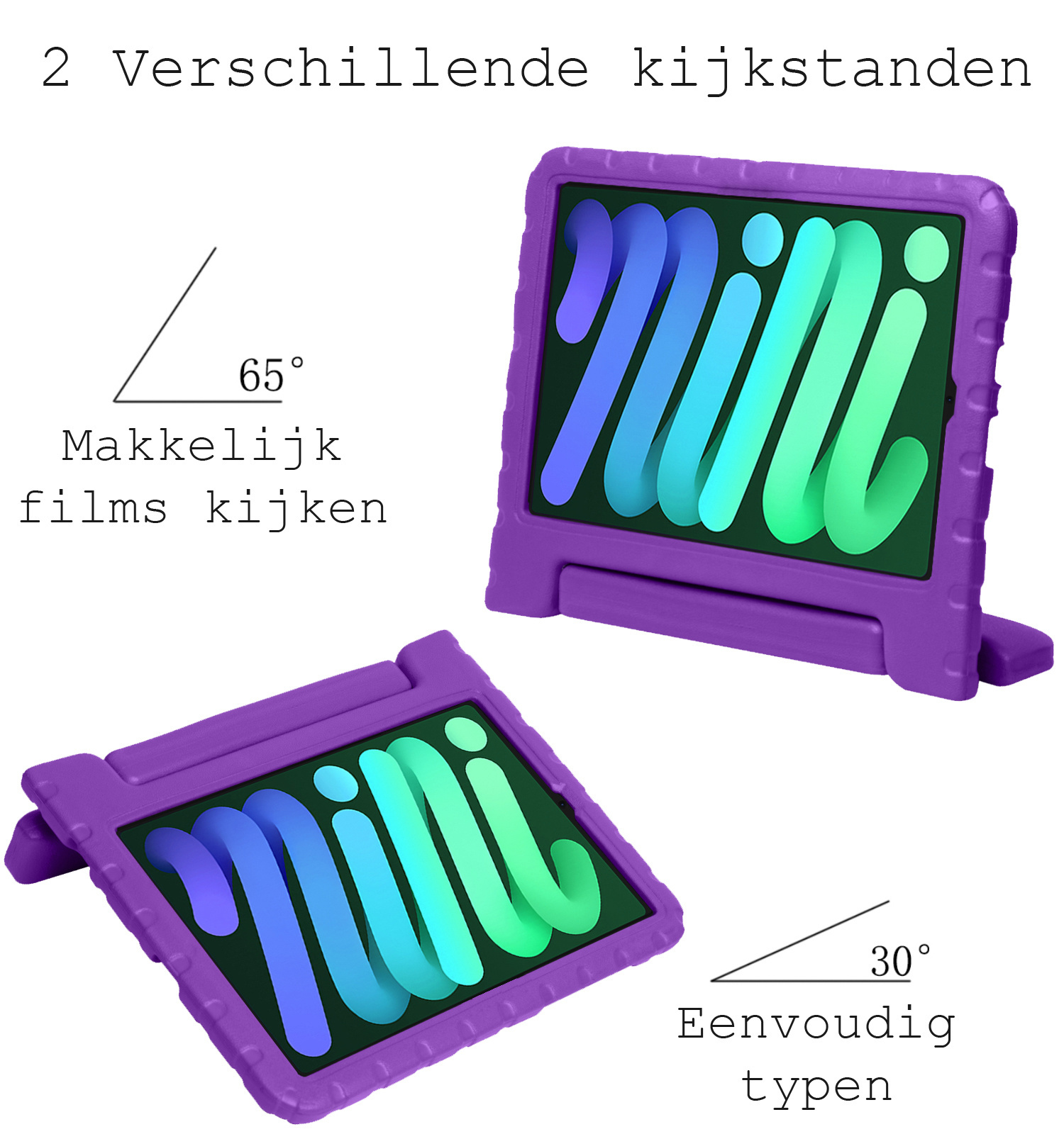 BASEY. Hoesje Geschikt voor iPad Mini 6 Hoesje Kinder Hoes Shockproof Kinderhoes Met 2x Screenprotector - Kindvriendelijk Hoesje Geschikt voor iPad Mini 6 Hoes Kids Case - Paars