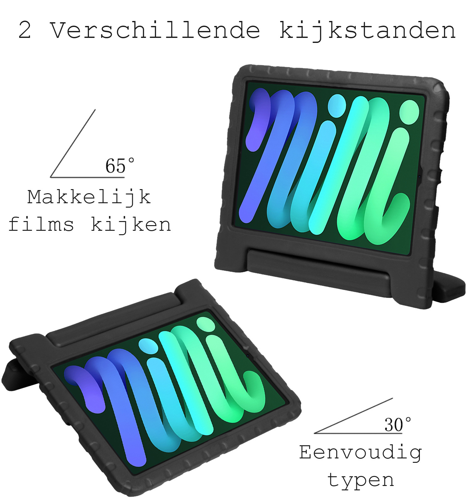 BASEY. Hoesje Geschikt voor iPad Mini 6 Hoesje Kinder Hoes Shockproof Kinderhoes Met 2x Screenprotector - Kindvriendelijk Hoesje Geschikt voor iPad Mini 6 Hoes Kids Case - Zwart