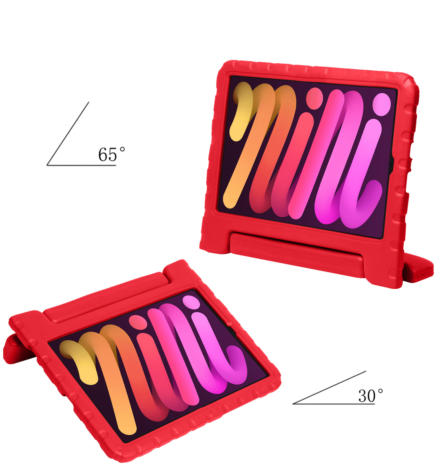 Nomfy Hoes Geschikt voor iPad Mini 6 Hoes Bumper Kindvriendelijk Kids Case Kinderhoes Met Screenprotector - Hoesje Geschikt voor iPad Mini 6 Hoesje Shockproof Cover Hoes - Rood