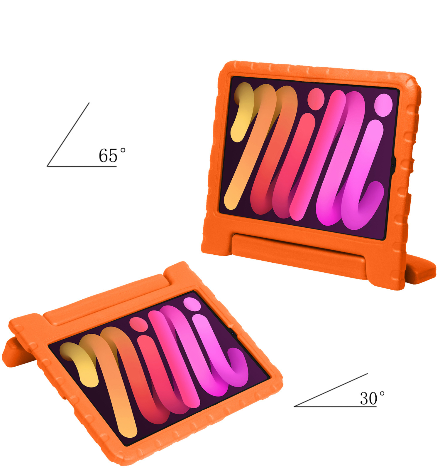 Nomfy Hoes Geschikt voor iPad Mini 6 Hoes Bumper Kindvriendelijk Kids Case Kinderhoes Met 2x Screenprotector - Hoesje Geschikt voor iPad Mini 6 Hoesje Shockproof Cover Hoes - Oranje