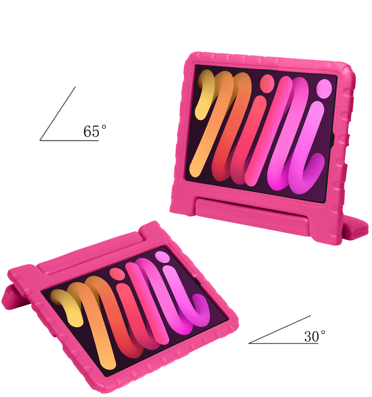 Nomfy Hoes Geschikt voor iPad Mini 6 Hoes Bumper Kindvriendelijk Kids Case Kinderhoes Met 2x Screenprotector - Hoesje Geschikt voor iPad Mini 6 Hoesje Shockproof Cover Hoes - Roze