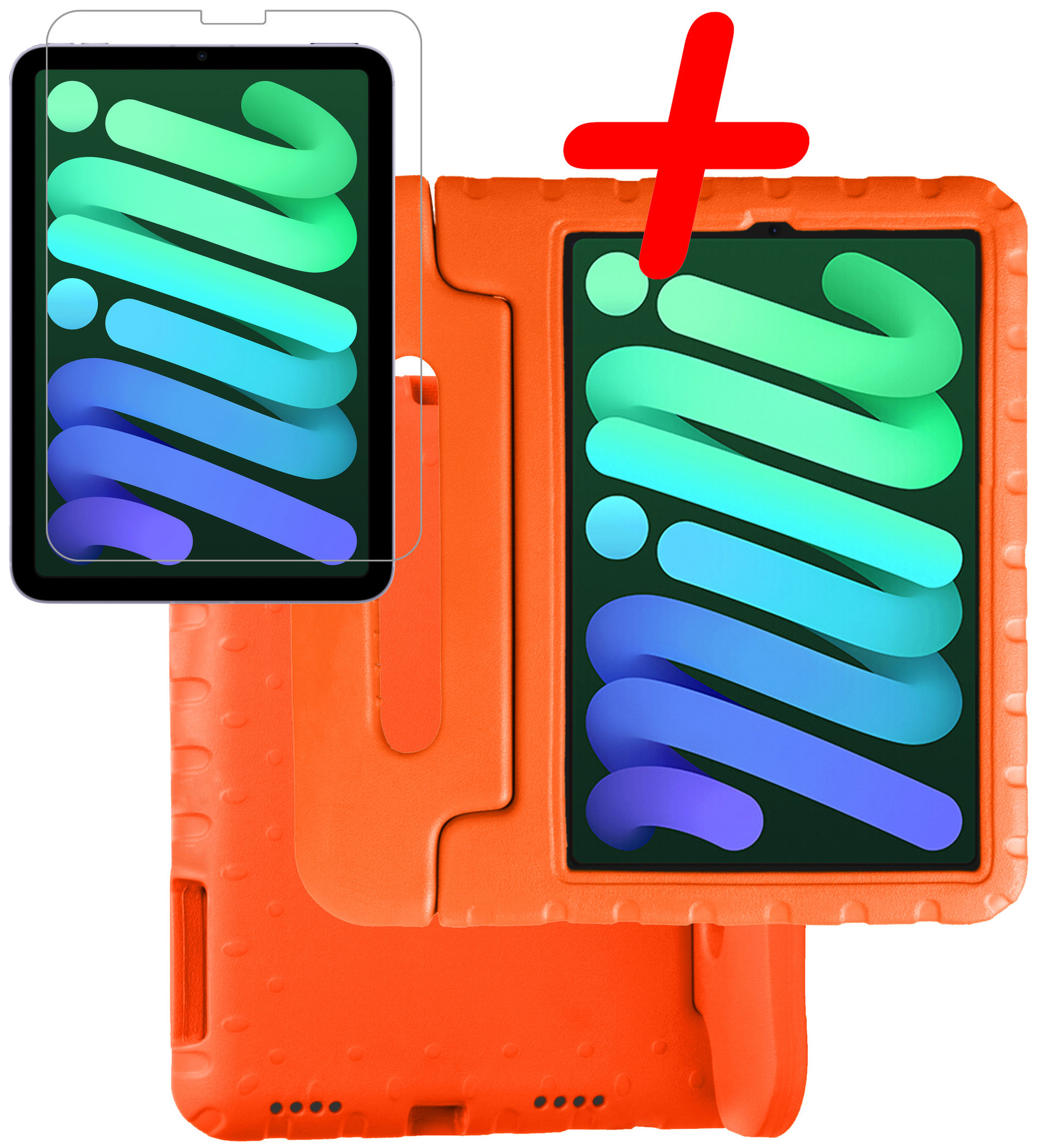 BASEY. Hoesje Geschikt voor iPad Mini 6 Hoesje Kinder Hoes Shockproof Kinderhoes Met Screenprotector - Kindvriendelijk Hoesje Geschikt voor iPad Mini 6 Hoes Kids Case - Oranje