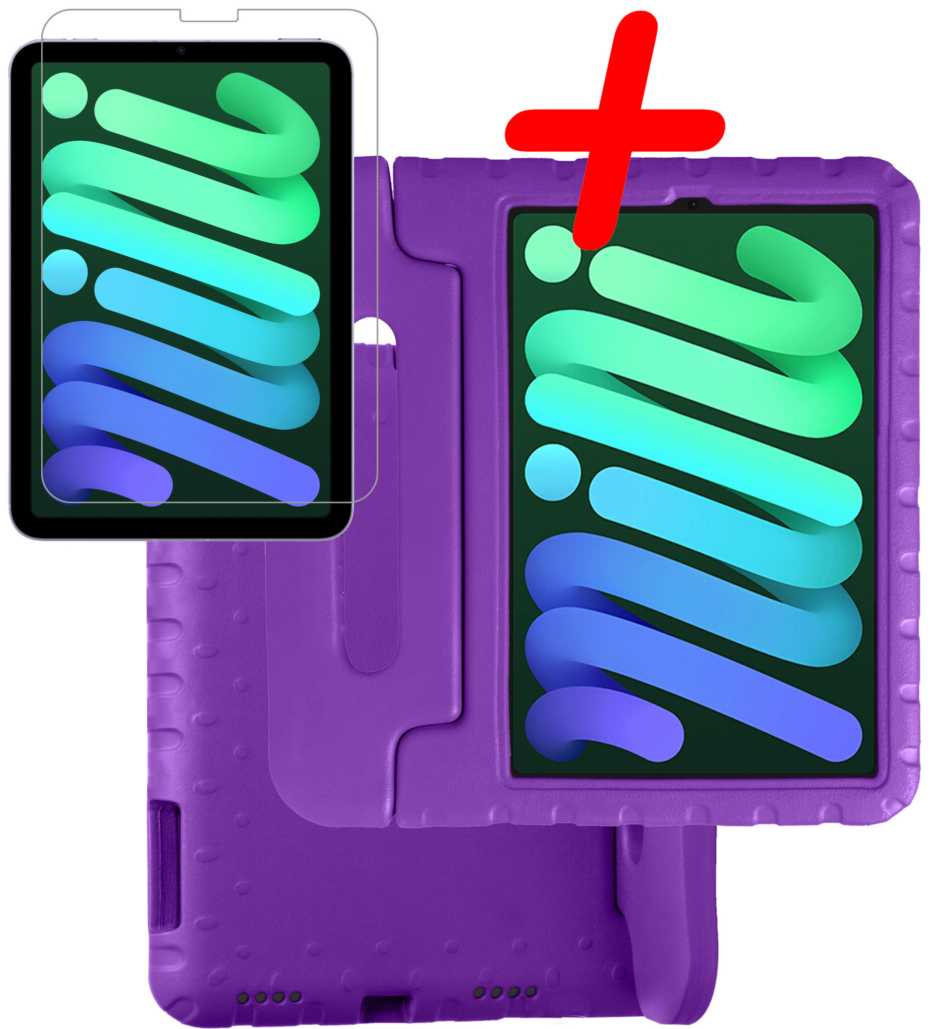 BASEY. Hoesje Geschikt voor iPad Mini 6 Hoesje Kinder Hoes Shockproof Kinderhoes Met Screenprotector - Kindvriendelijk Hoesje Geschikt voor iPad Mini 6 Hoes Kids Case - Paars