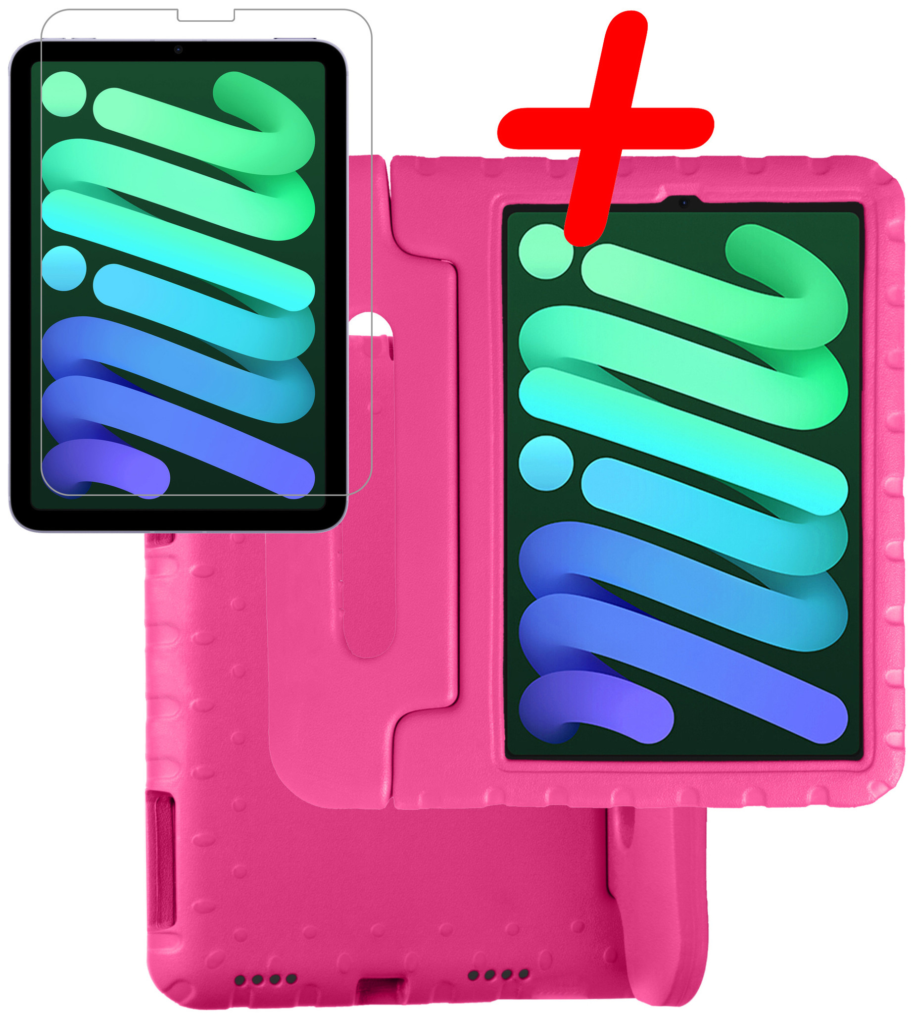 BASEY. Hoesje Geschikt voor iPad Mini 6 Hoesje Kinder Hoes Shockproof Kinderhoes Met Screenprotector - Kindvriendelijk Hoesje Geschikt voor iPad Mini 6 Hoes Kids Case - Roze