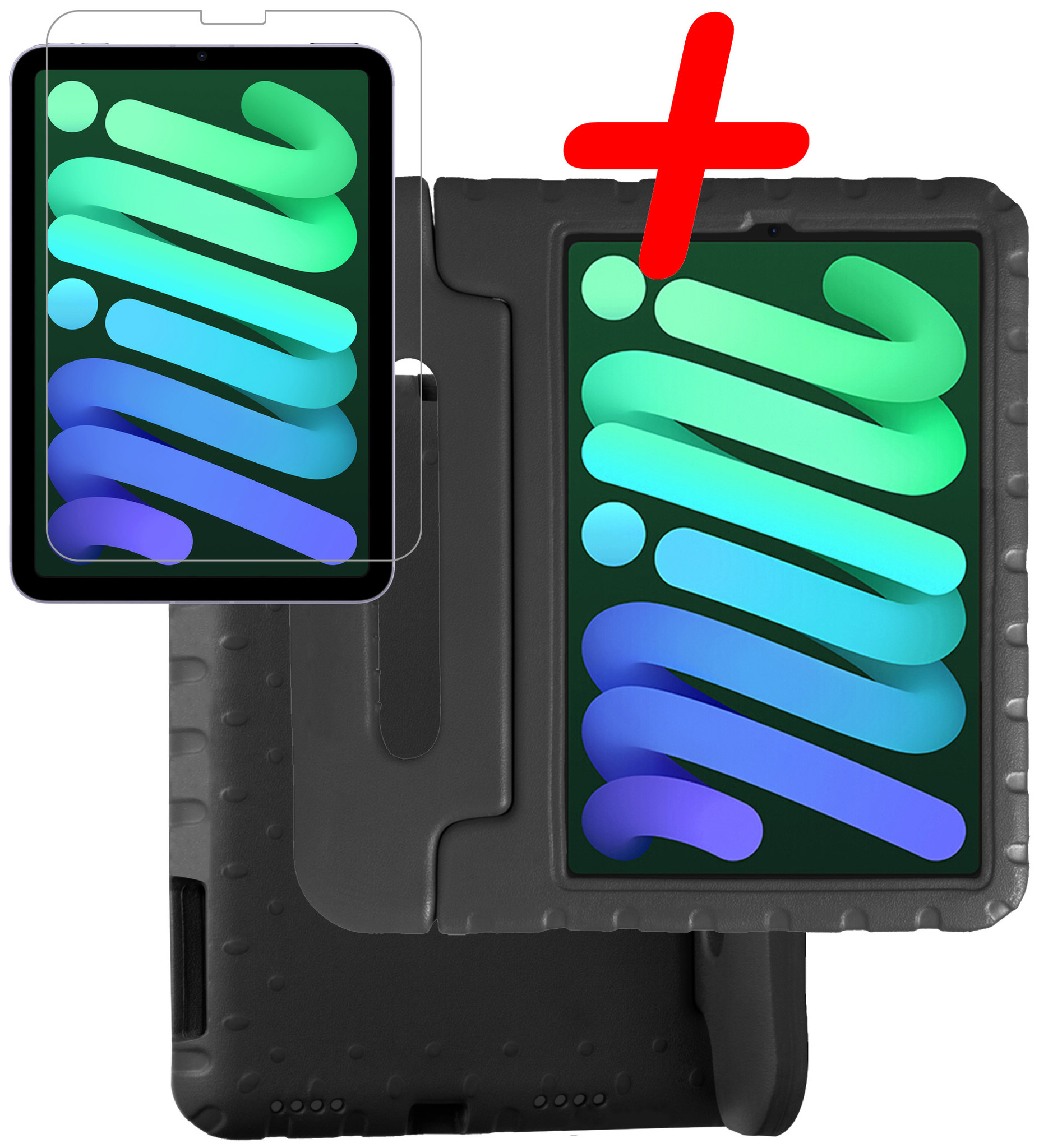 BASEY. Hoesje Geschikt voor iPad Mini 6 Hoesje Kinder Hoes Shockproof Kinderhoes Met Screenprotector - Kindvriendelijk Hoesje Geschikt voor iPad Mini 6 Hoes Kids Case - Zwart