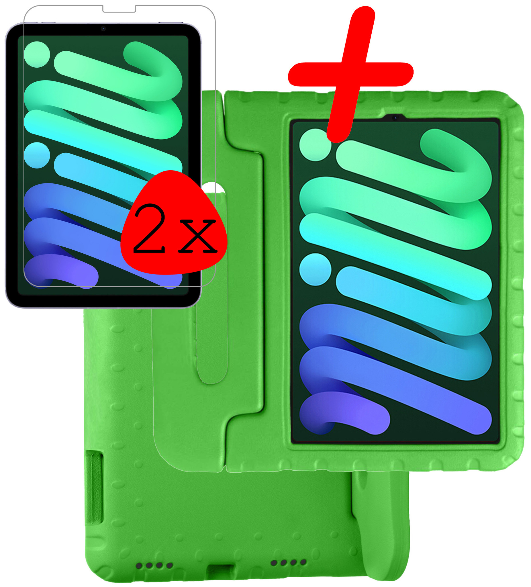 BASEY. Hoesje Geschikt voor iPad Mini 6 Hoesje Kinder Hoes Shockproof Kinderhoes Met 2x Screenprotector - Kindvriendelijk Hoesje Geschikt voor iPad Mini 6 Hoes Kids Case - Groen