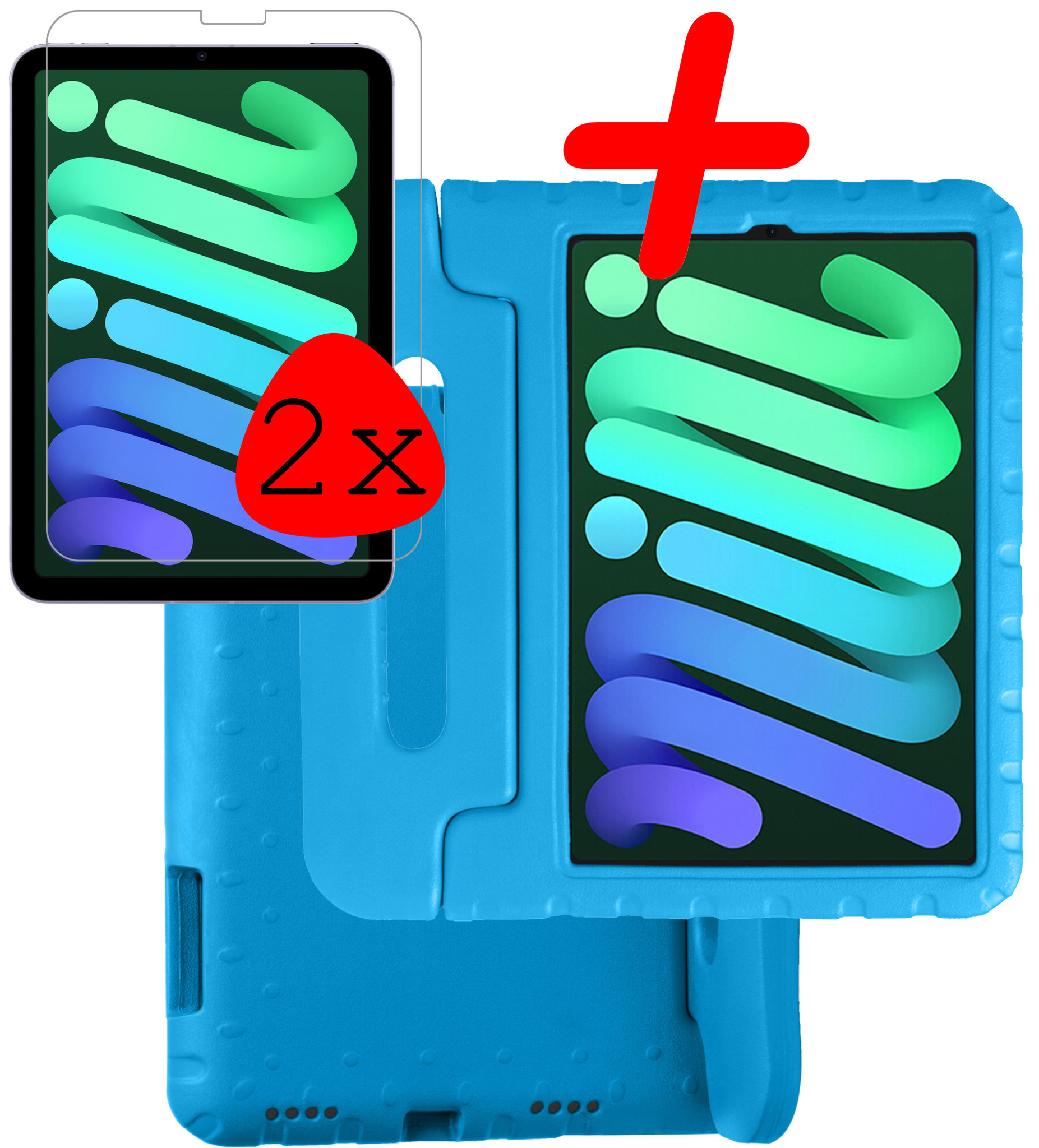 BASEY. Hoesje Geschikt voor iPad Mini 6 Hoesje Kinder Hoes Shockproof Kinderhoes Met 2x Screenprotector - Kindvriendelijk Hoesje Geschikt voor iPad Mini 6 Hoes Kids Case - Blauw