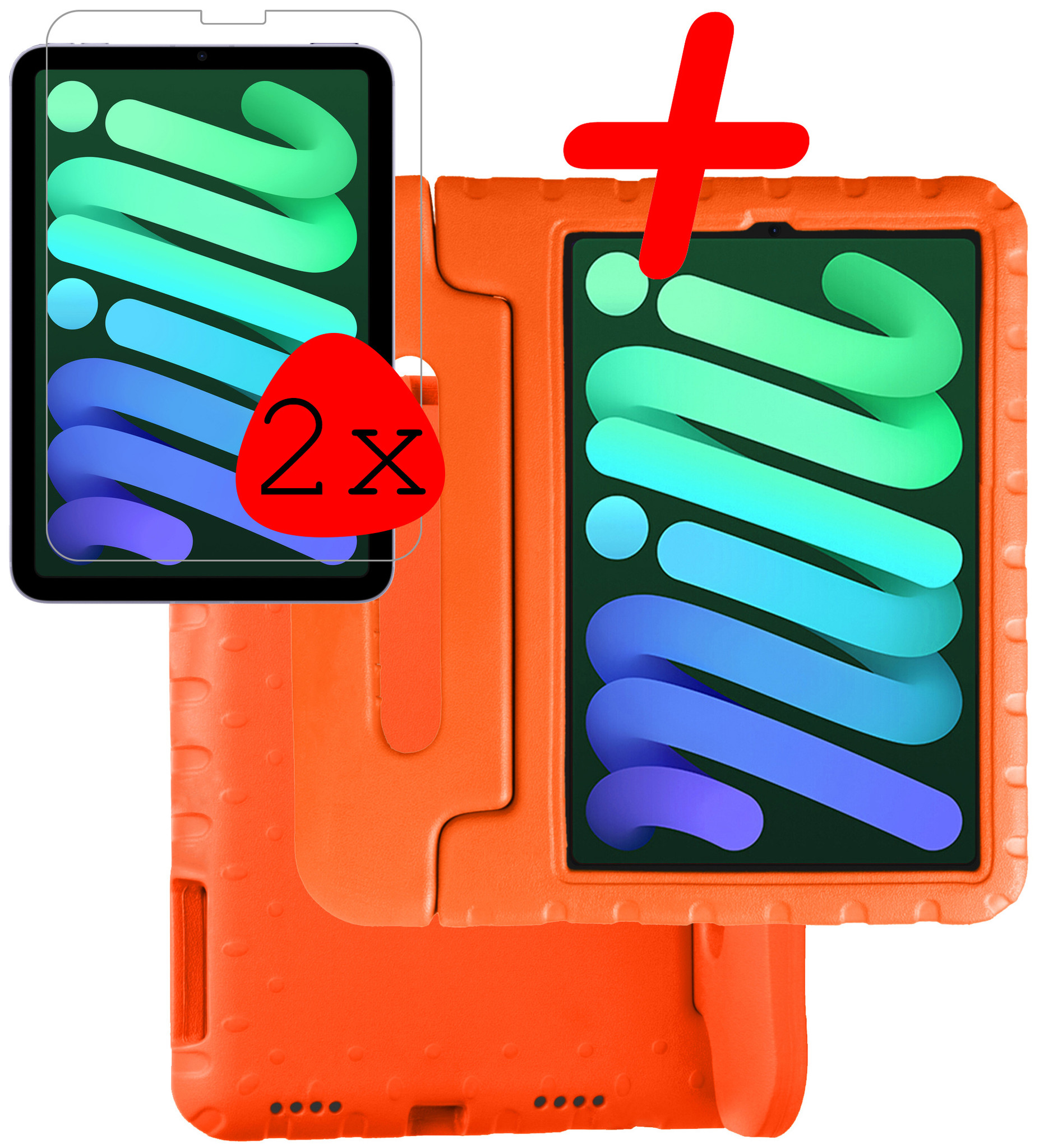 BASEY. Hoesje Geschikt voor iPad Mini 6 Hoesje Kinder Hoes Shockproof Kinderhoes Met 2x Screenprotector - Kindvriendelijk Hoesje Geschikt voor iPad Mini 6 Hoes Kids Case - Oranje