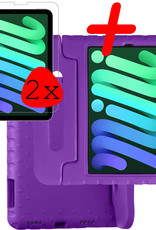 BASEY. Hoesje Geschikt voor iPad Mini 6 Hoesje Kinder Hoes Shockproof Kinderhoes Met 2x Screenprotector - Kindvriendelijk Hoesje Geschikt voor iPad Mini 6 Hoes Kids Case - Paars