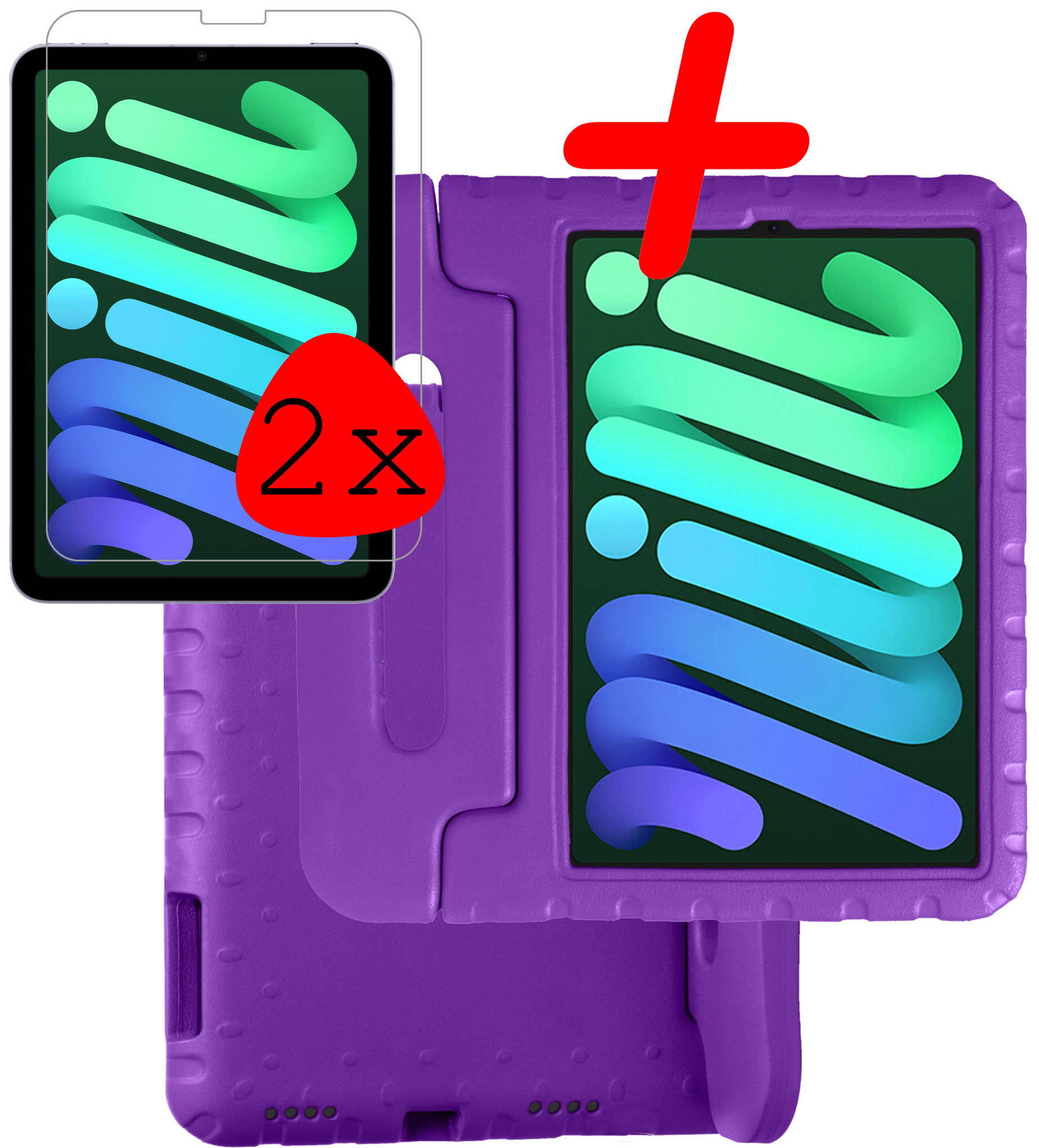 BASEY. Hoesje Geschikt voor iPad Mini 6 Hoesje Kinder Hoes Shockproof Kinderhoes Met 2x Screenprotector - Kindvriendelijk Hoesje Geschikt voor iPad Mini 6 Hoes Kids Case - Paars