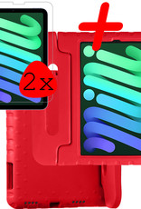BASEY. Hoesje Geschikt voor iPad Mini 6 Hoesje Kinder Hoes Shockproof Kinderhoes Met 2x Screenprotector - Kindvriendelijk Hoesje Geschikt voor iPad Mini 6 Hoes Kids Case - Rood