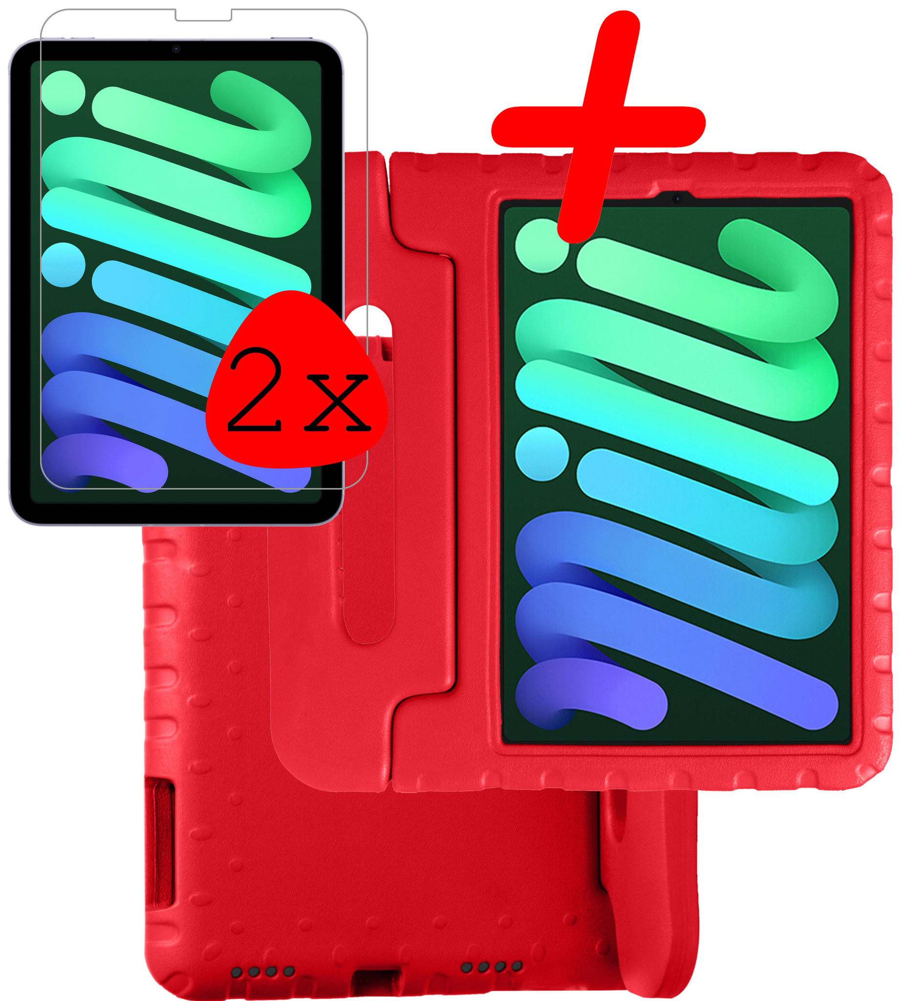 BASEY. Hoesje Geschikt voor iPad Mini 6 Hoesje Kinder Hoes Shockproof Kinderhoes Met 2x Screenprotector - Kindvriendelijk Hoesje Geschikt voor iPad Mini 6 Hoes Kids Case - Rood