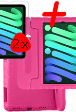 BASEY. Hoesje Geschikt voor iPad Mini 6 Hoesje Kinder Hoes Shockproof Kinderhoes Met 2x Screenprotector - Kindvriendelijk Hoesje Geschikt voor iPad Mini 6 Hoes Kids Case - Roze