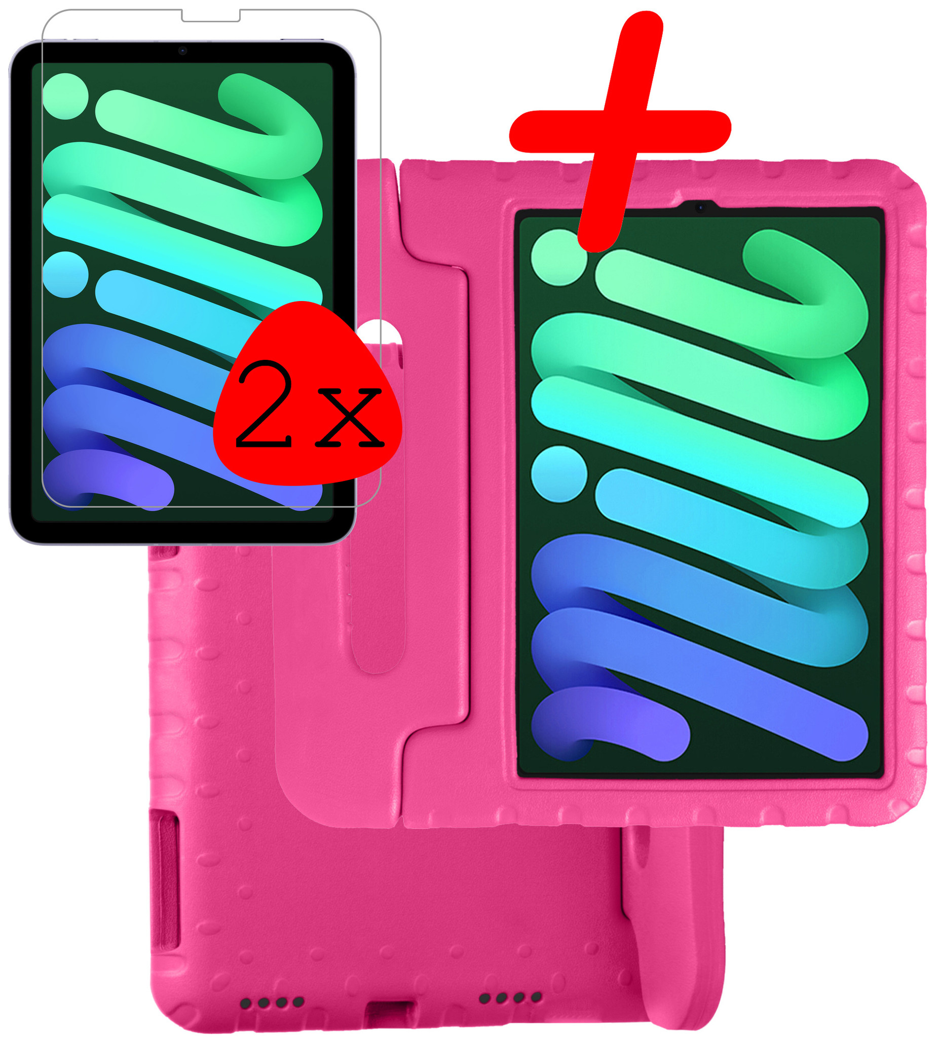 BASEY. Hoesje Geschikt voor iPad Mini 6 Hoesje Kinder Hoes Shockproof Kinderhoes Met 2x Screenprotector - Kindvriendelijk Hoesje Geschikt voor iPad Mini 6 Hoes Kids Case - Roze