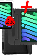 BASEY. Hoesje Geschikt voor iPad Mini 6 Hoesje Kinder Hoes Shockproof Kinderhoes Met 2x Screenprotector - Kindvriendelijk Hoesje Geschikt voor iPad Mini 6 Hoes Kids Case - Zwart