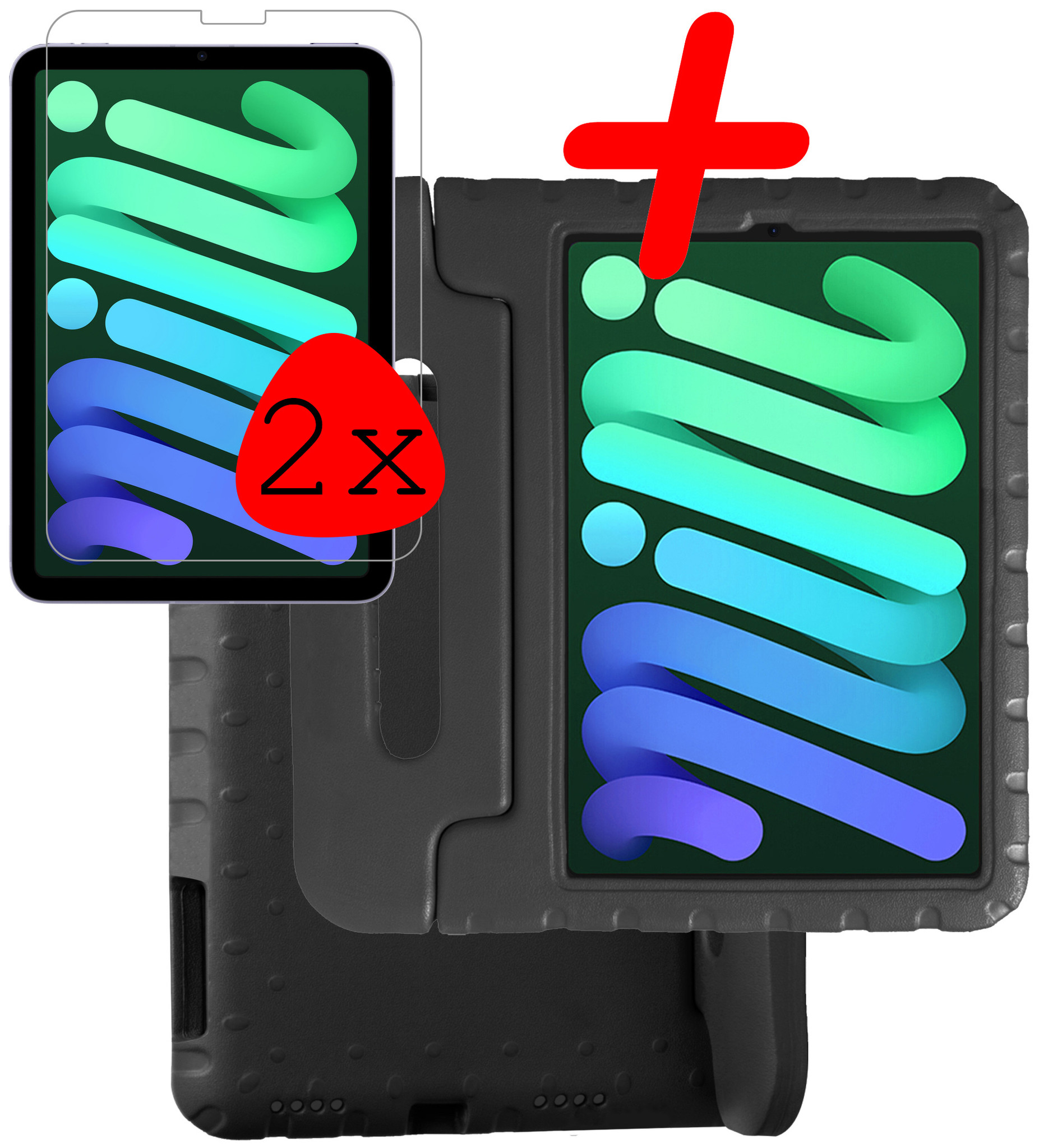 BASEY. Hoesje Geschikt voor iPad Mini 6 Hoesje Kinder Hoes Shockproof Kinderhoes Met 2x Screenprotector - Kindvriendelijk Hoesje Geschikt voor iPad Mini 6 Hoes Kids Case - Zwart