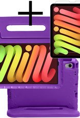 NoXx Hoesje Geschikt voor iPad Mini 6 Hoesje Kinderhoes Shockproof Hoes Kids Case Met Screenprotector - Paars