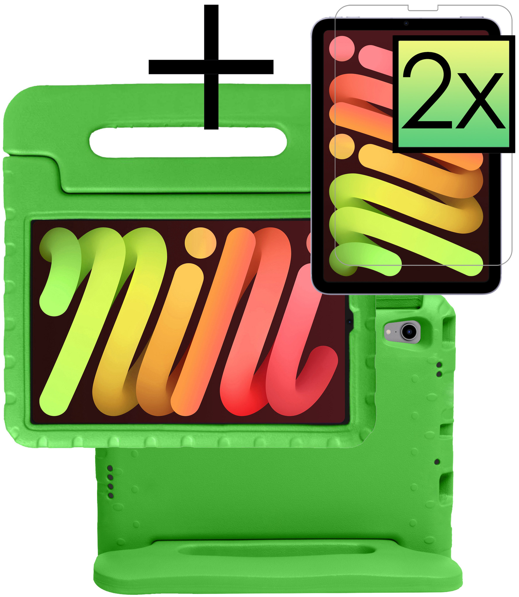 NoXx Hoesje Geschikt voor iPad Mini 6 Hoesje Kinderhoes Shockproof Hoes Kids Case Met 2x Screenprotector - Groen