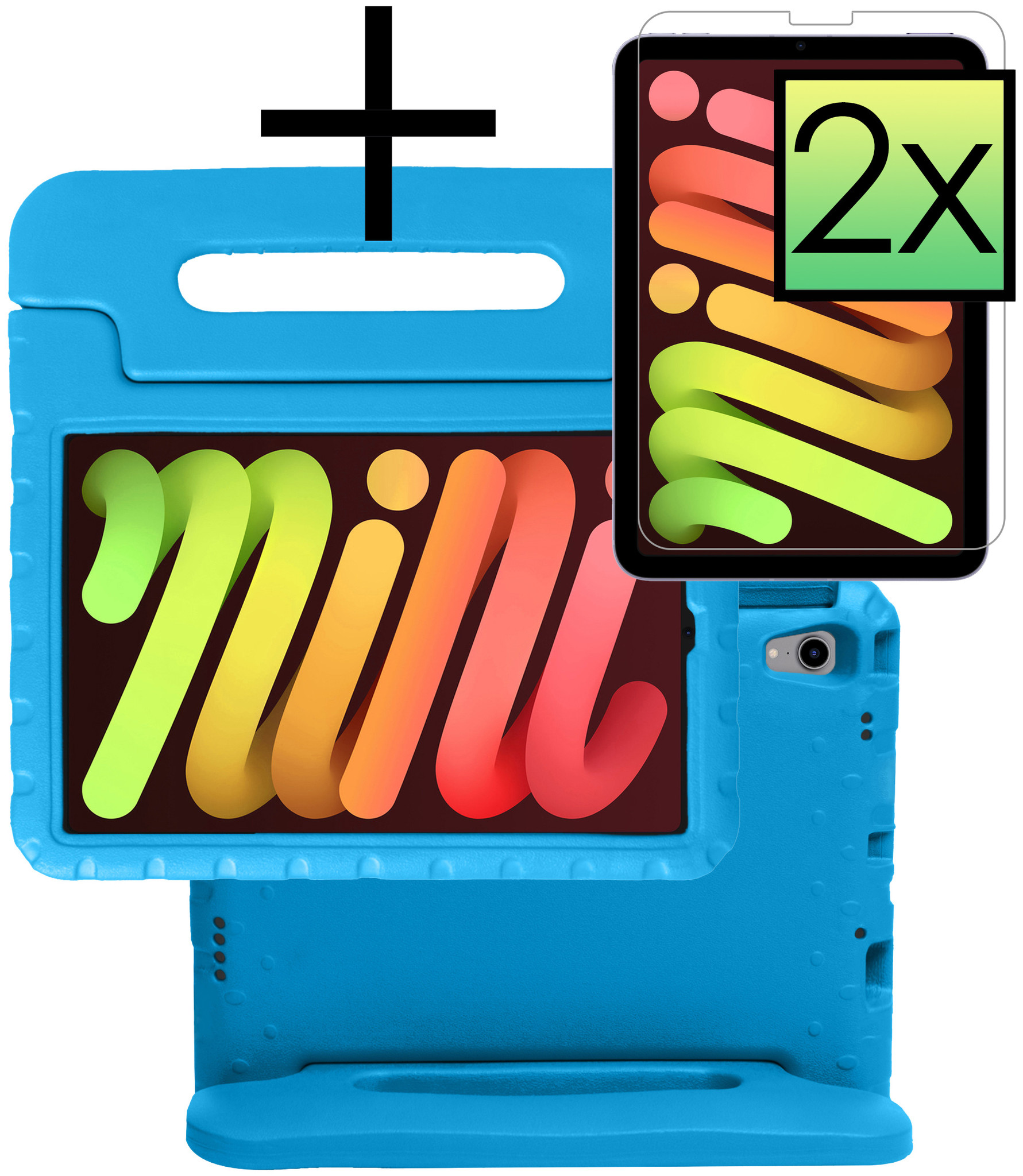 NoXx Hoesje Geschikt voor iPad Mini 6 Hoesje Kinderhoes Shockproof Hoes Kids Case Met 2x Screenprotector - Blauw
