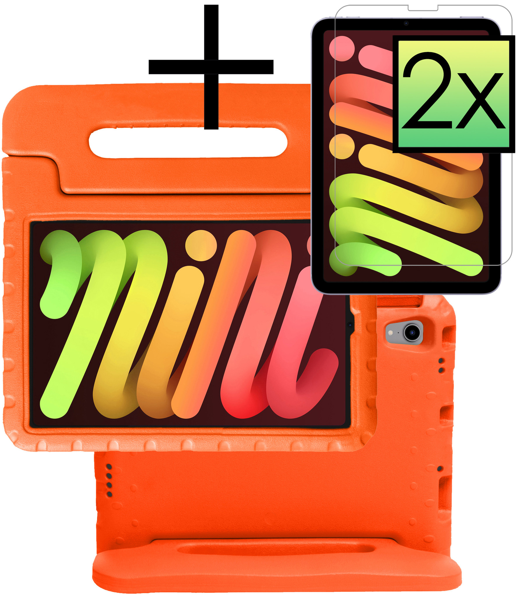 NoXx Hoesje Geschikt voor iPad Mini 6 Hoesje Kinderhoes Shockproof Hoes Kids Case Met 2x Screenprotector - Oranje