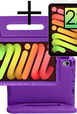NoXx Hoesje Geschikt voor iPad Mini 6 Hoesje Kinderhoes Shockproof Hoes Kids Case Met 2x Screenprotector - Paars
