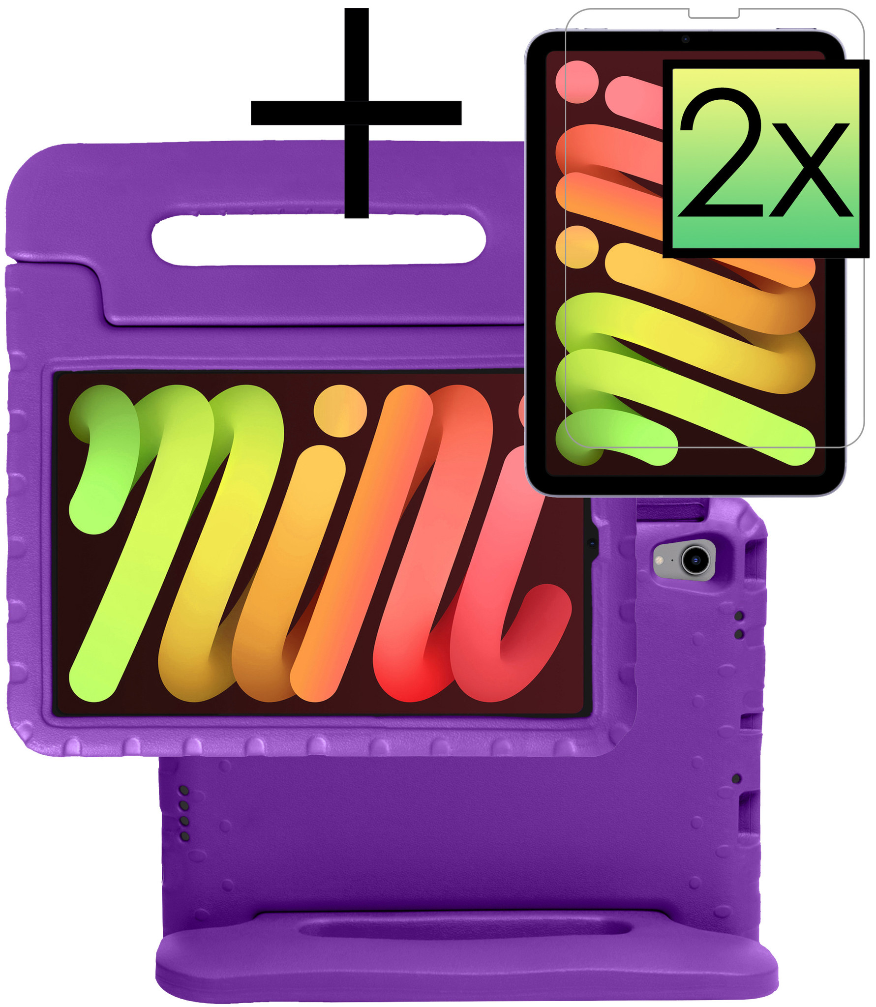 NoXx Hoesje Geschikt voor iPad Mini 6 Hoesje Kinderhoes Shockproof Hoes Kids Case Met 2x Screenprotector - Paars