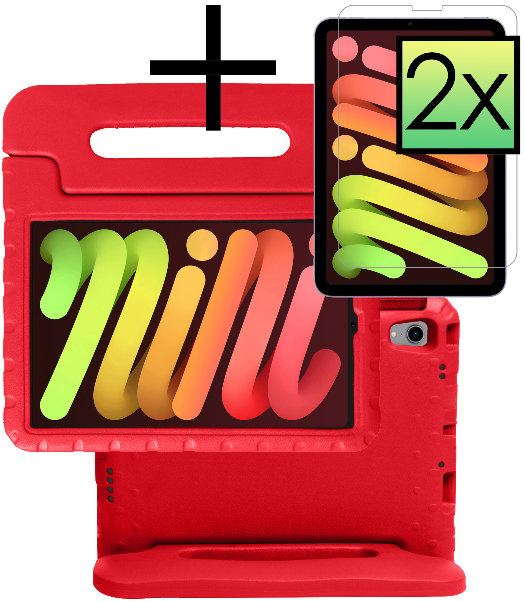 NoXx Hoesje Geschikt voor iPad Mini 6 Hoesje Kinderhoes Shockproof Hoes Kids Case Met 2x Screenprotector - Rood