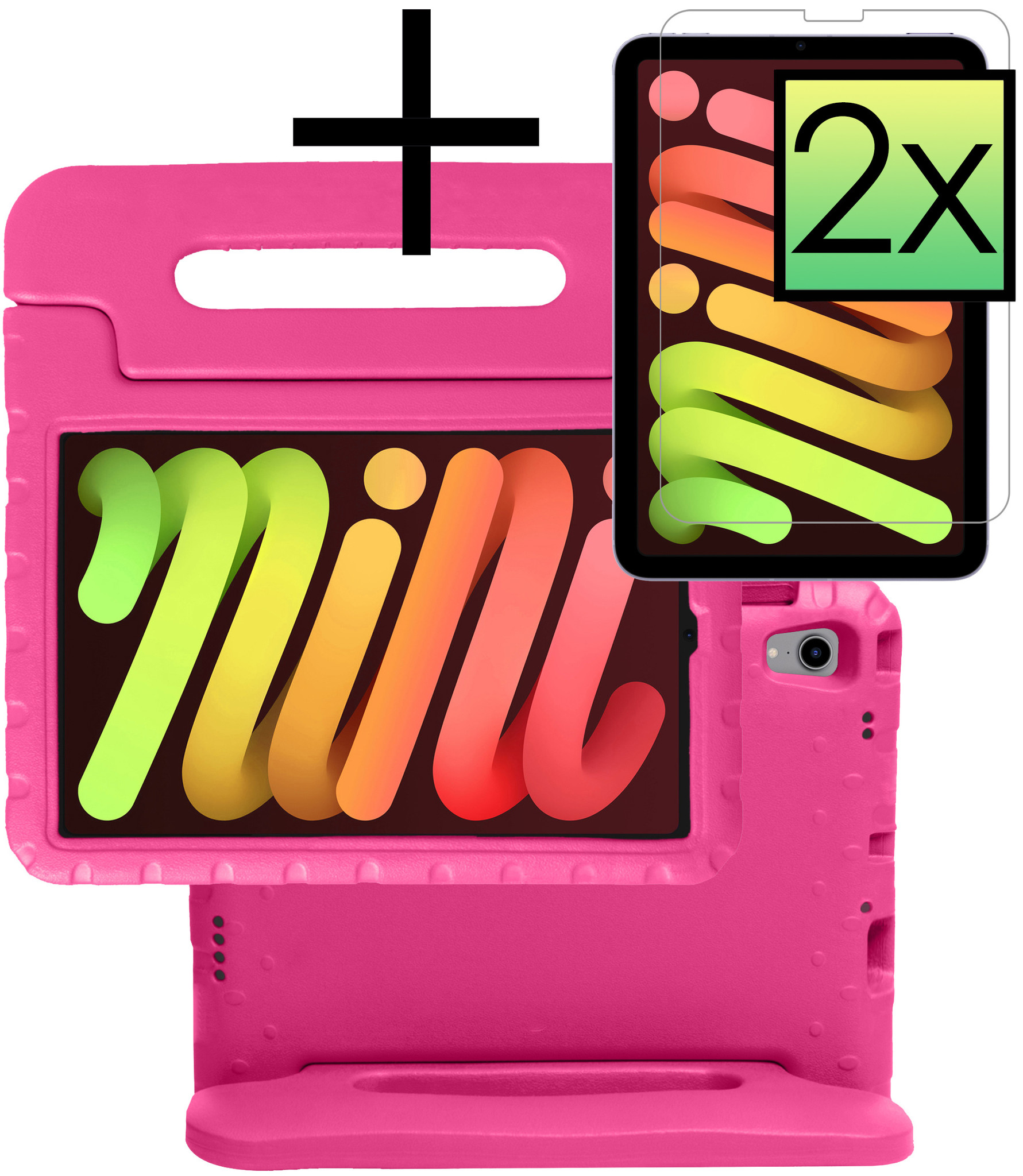 NoXx Hoesje Geschikt voor iPad Mini 6 Hoesje Kinderhoes Shockproof Hoes Kids Case Met 2x Screenprotector - Roze