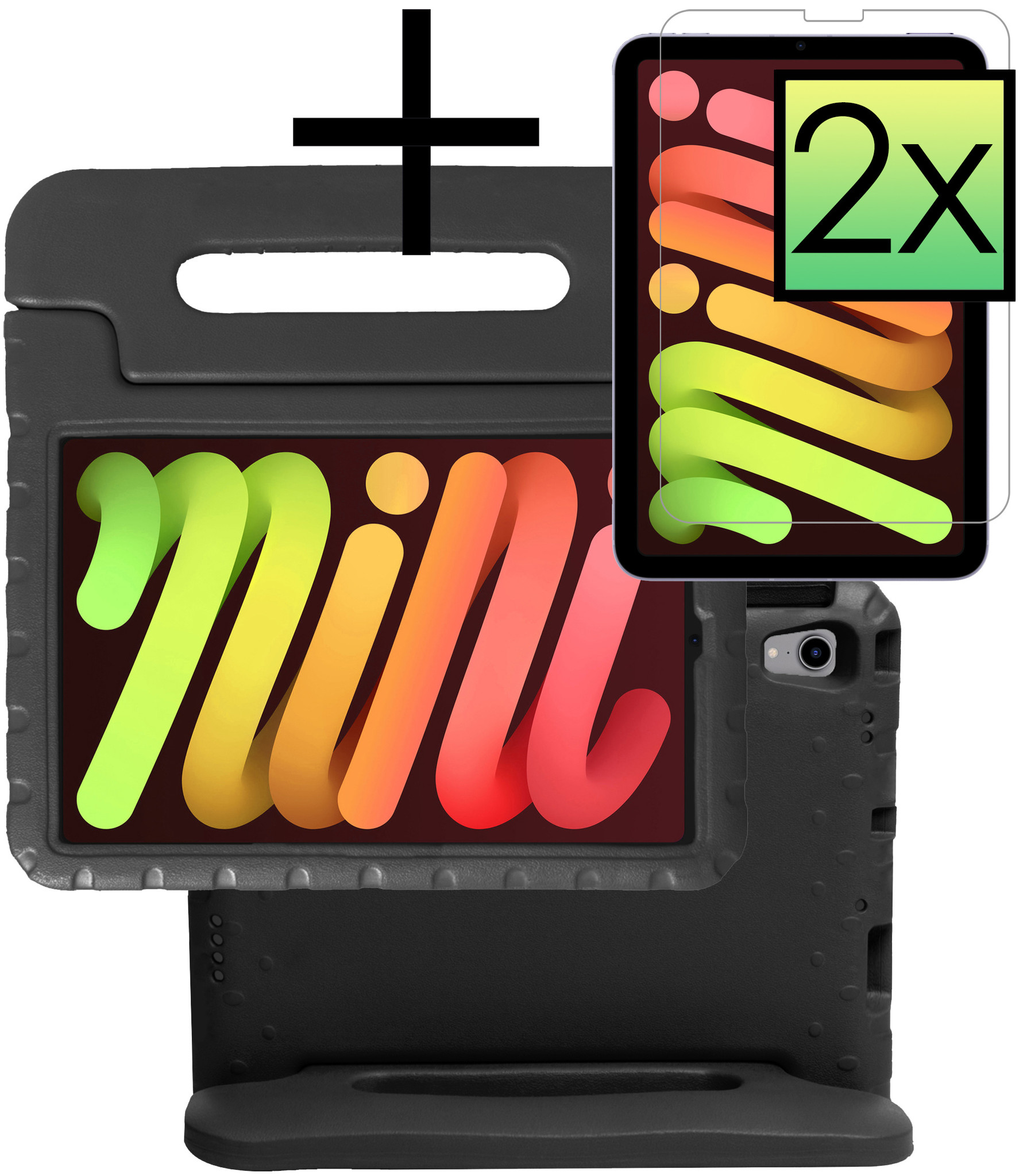 NoXx Hoesje Geschikt voor iPad Mini 6 Hoesje Kinderhoes Shockproof Hoes Kids Case Met 2x Screenprotector - Zwart