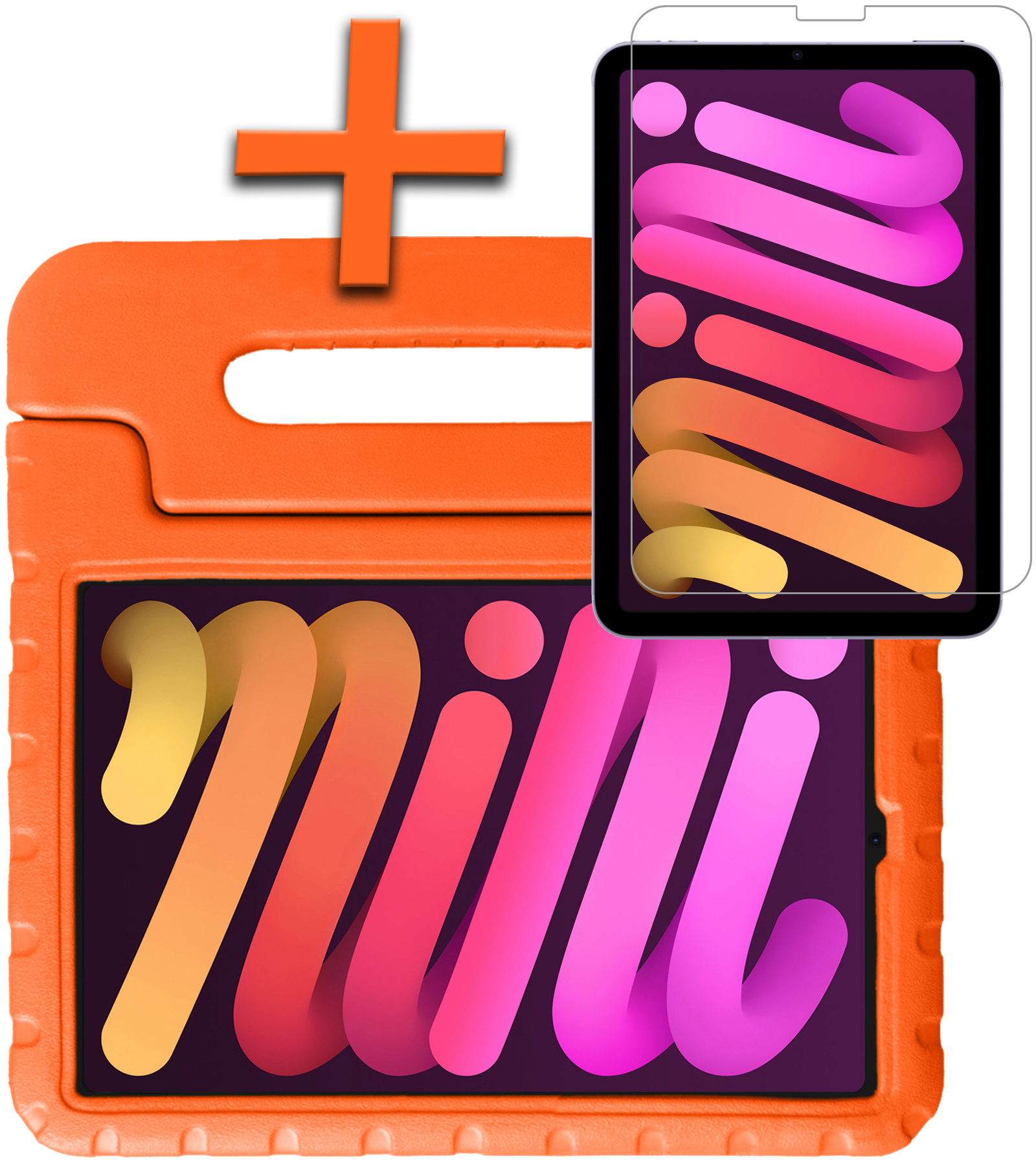 Nomfy Hoes Geschikt voor iPad Mini 6 Hoes Bumper Kindvriendelijk Kids Case Kinderhoes Met Screenprotector - Hoesje Geschikt voor iPad Mini 6 Hoesje Shockproof Cover Hoes - Oranje