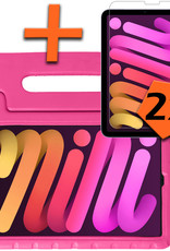 Nomfy Hoes Geschikt voor iPad Mini 6 Hoes Bumper Kindvriendelijk Kids Case Kinderhoes Met 2x Screenprotector - Hoesje Geschikt voor iPad Mini 6 Hoesje Shockproof Cover Hoes - Roze