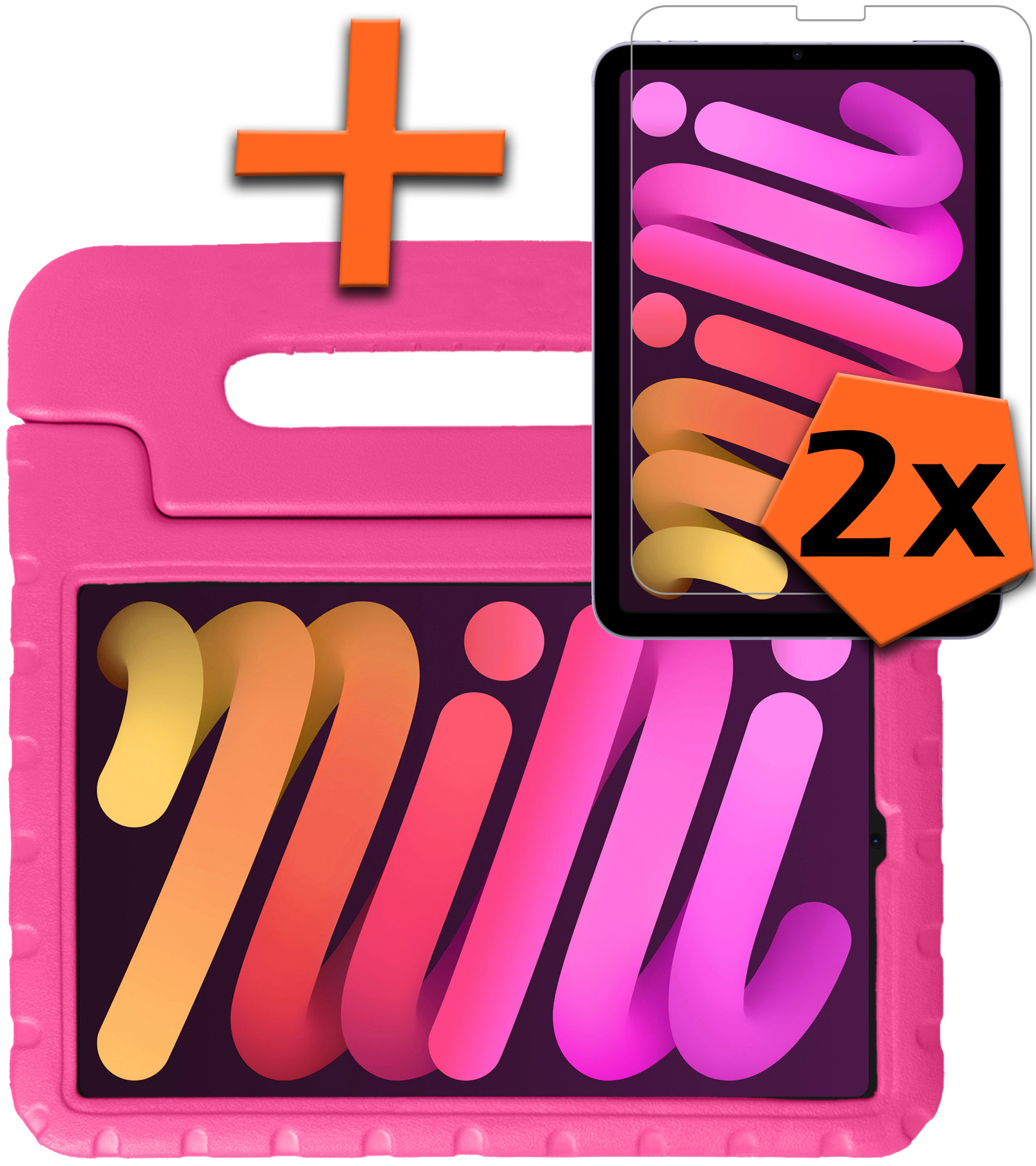 Nomfy Hoes Geschikt voor iPad Mini 6 Hoes Bumper Kindvriendelijk Kids Case Kinderhoes Met 2x Screenprotector - Hoesje Geschikt voor iPad Mini 6 Hoesje Shockproof Cover Hoes - Roze