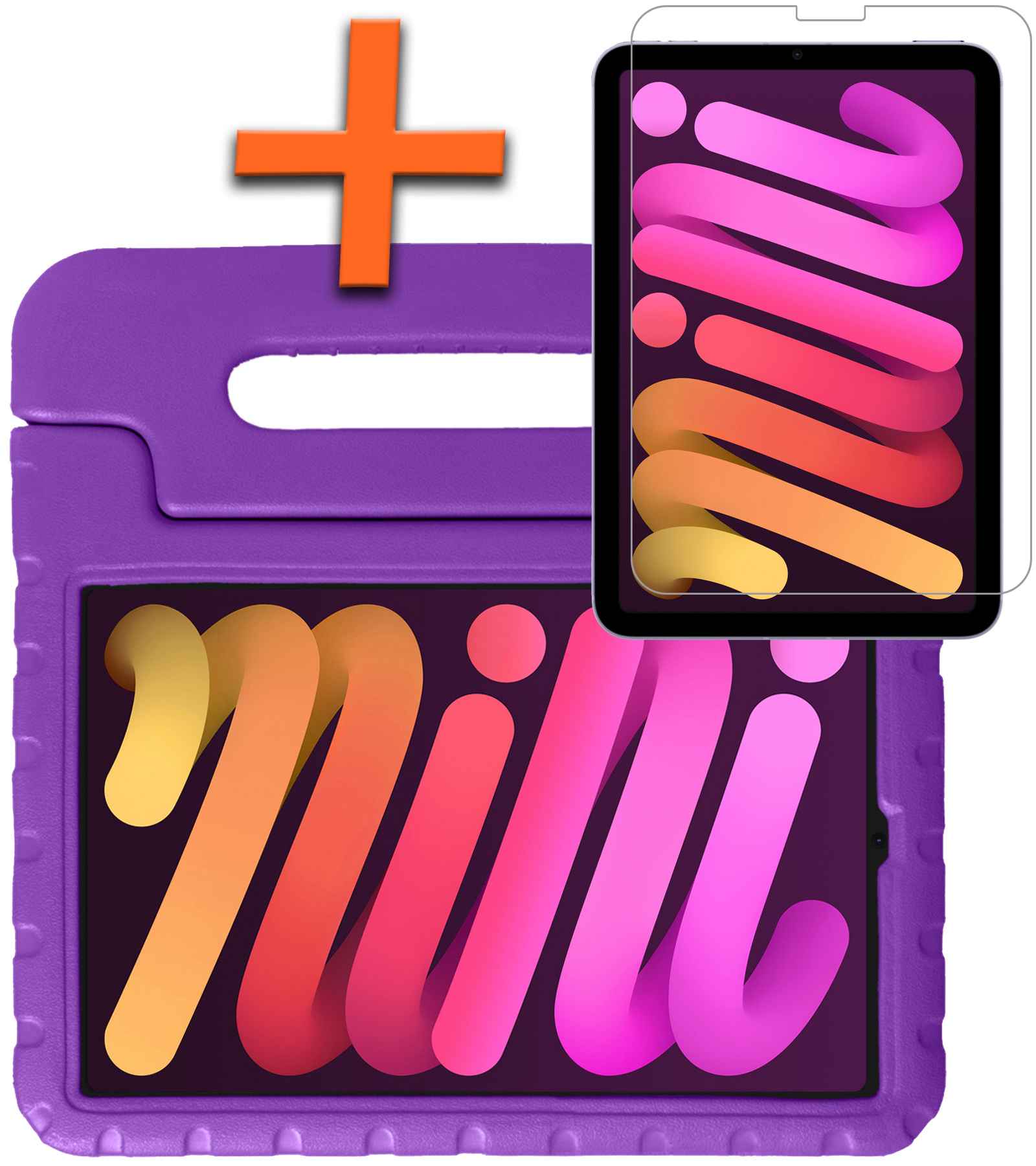 Nomfy Hoes Geschikt voor iPad Mini 6 Hoes Bumper Kindvriendelijk Kids Case Kinderhoes Met Screenprotector - Hoesje Geschikt voor iPad Mini 6 Hoesje Shockproof Cover Hoes - Paars