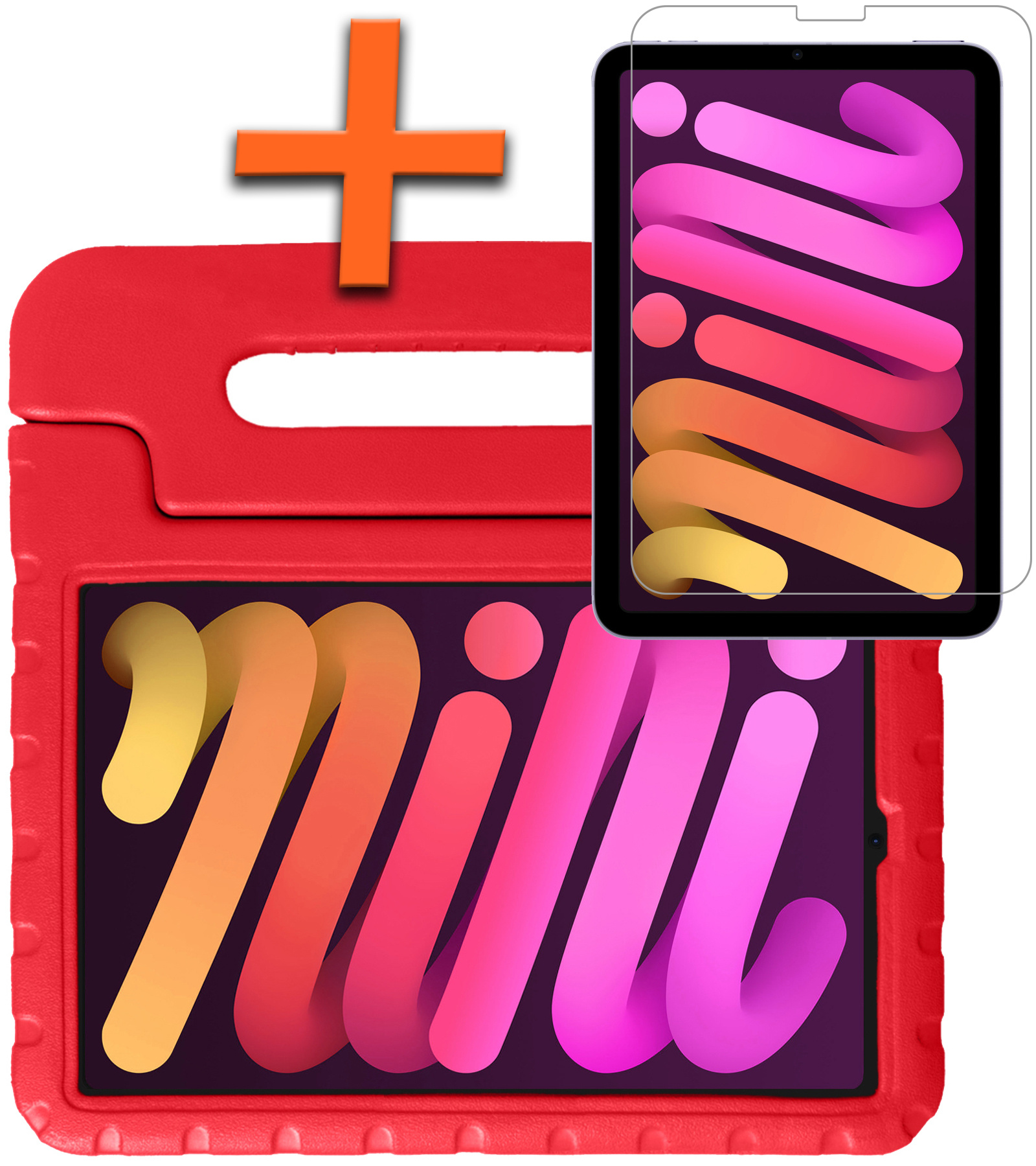 Nomfy Hoes Geschikt voor iPad Mini 6 Hoes Bumper Kindvriendelijk Kids Case Kinderhoes Met Screenprotector - Hoesje Geschikt voor iPad Mini 6 Hoesje Shockproof Cover Hoes - Rood