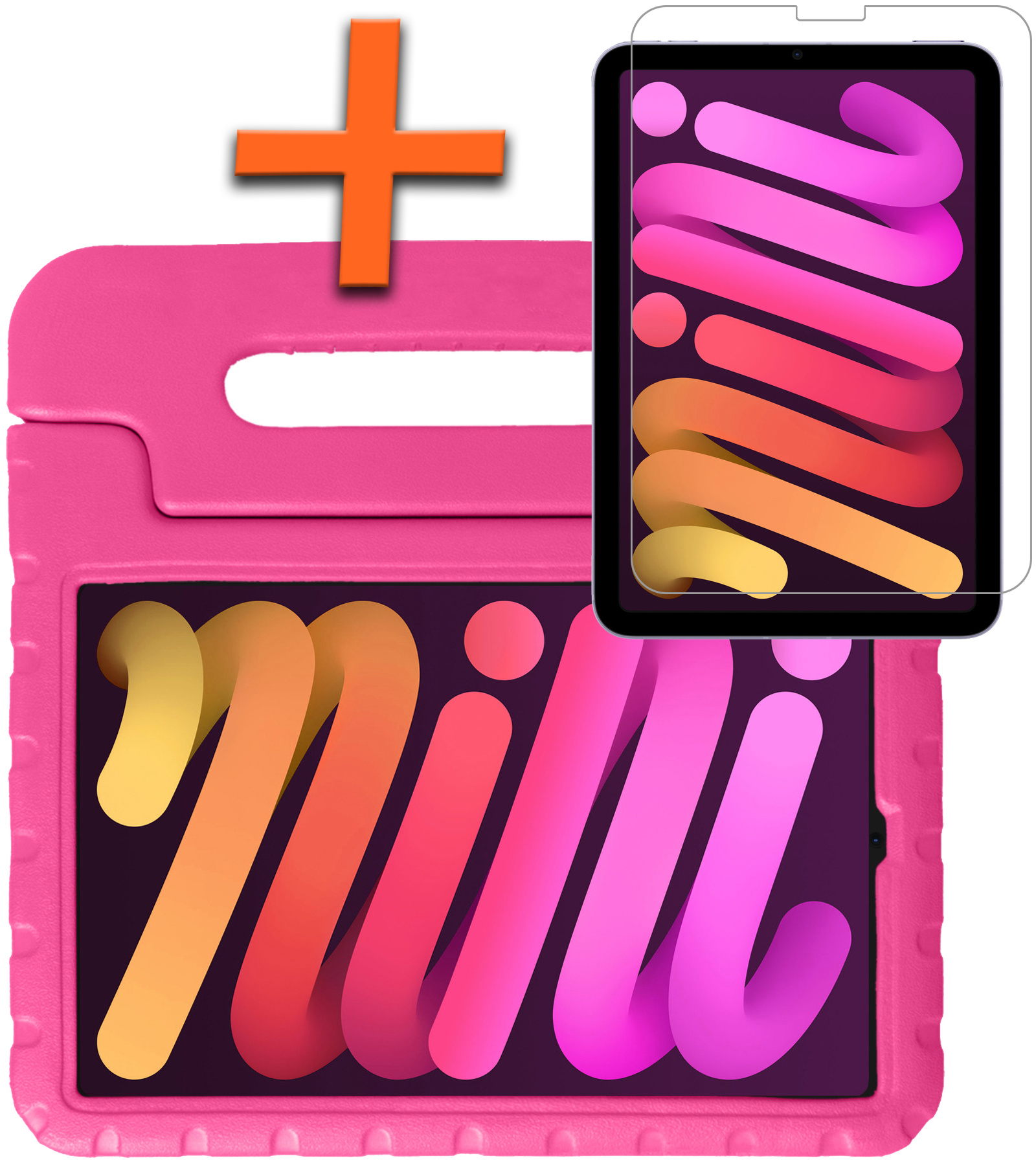 Nomfy Hoes Geschikt voor iPad Mini 6 Hoes Bumper Kindvriendelijk Kids Case Kinderhoes Met Screenprotector - Hoesje Geschikt voor iPad Mini 6 Hoesje Shockproof Cover Hoes - Roze