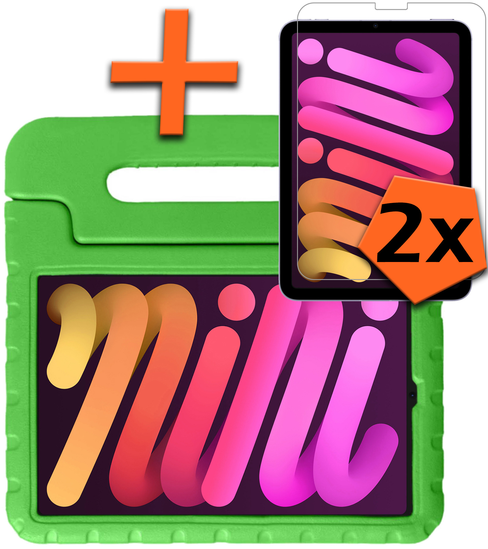 Nomfy Hoes Geschikt voor iPad Mini 6 Hoes Bumper Kindvriendelijk Kids Case Kinderhoes Met 2x Screenprotector - Hoesje Geschikt voor iPad Mini 6 Hoesje Shockproof Cover Hoes - Groen