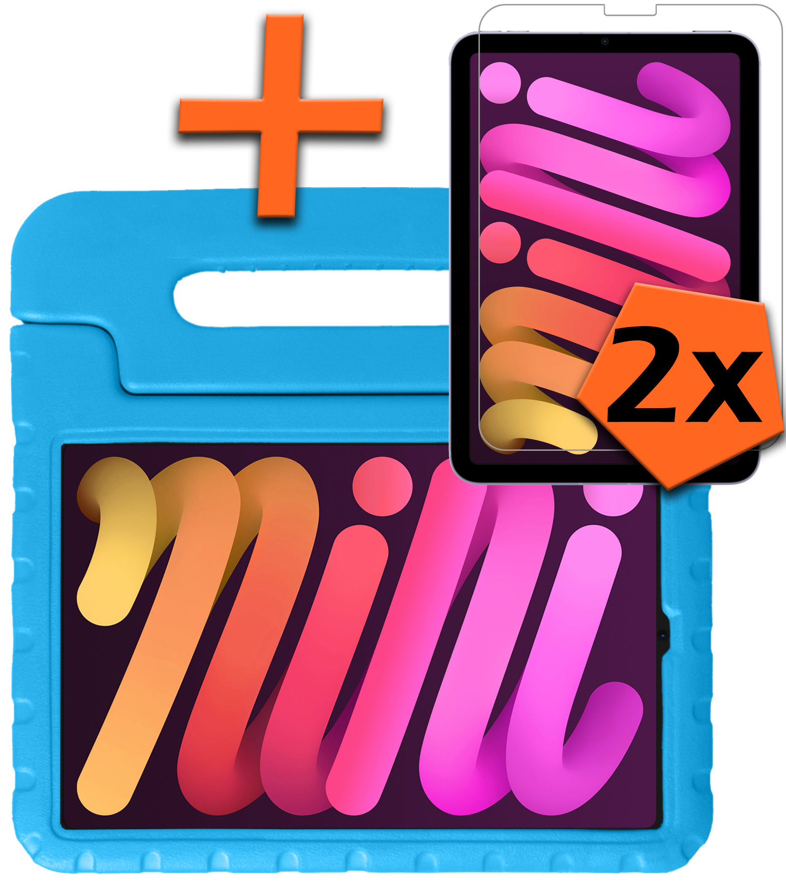 Nomfy Hoes Geschikt voor iPad Mini 6 Hoes Bumper Kindvriendelijk Kids Case Kinderhoes Met 2x Screenprotector - Hoesje Geschikt voor iPad Mini 6 Hoesje Shockproof Cover Hoes - Blauw