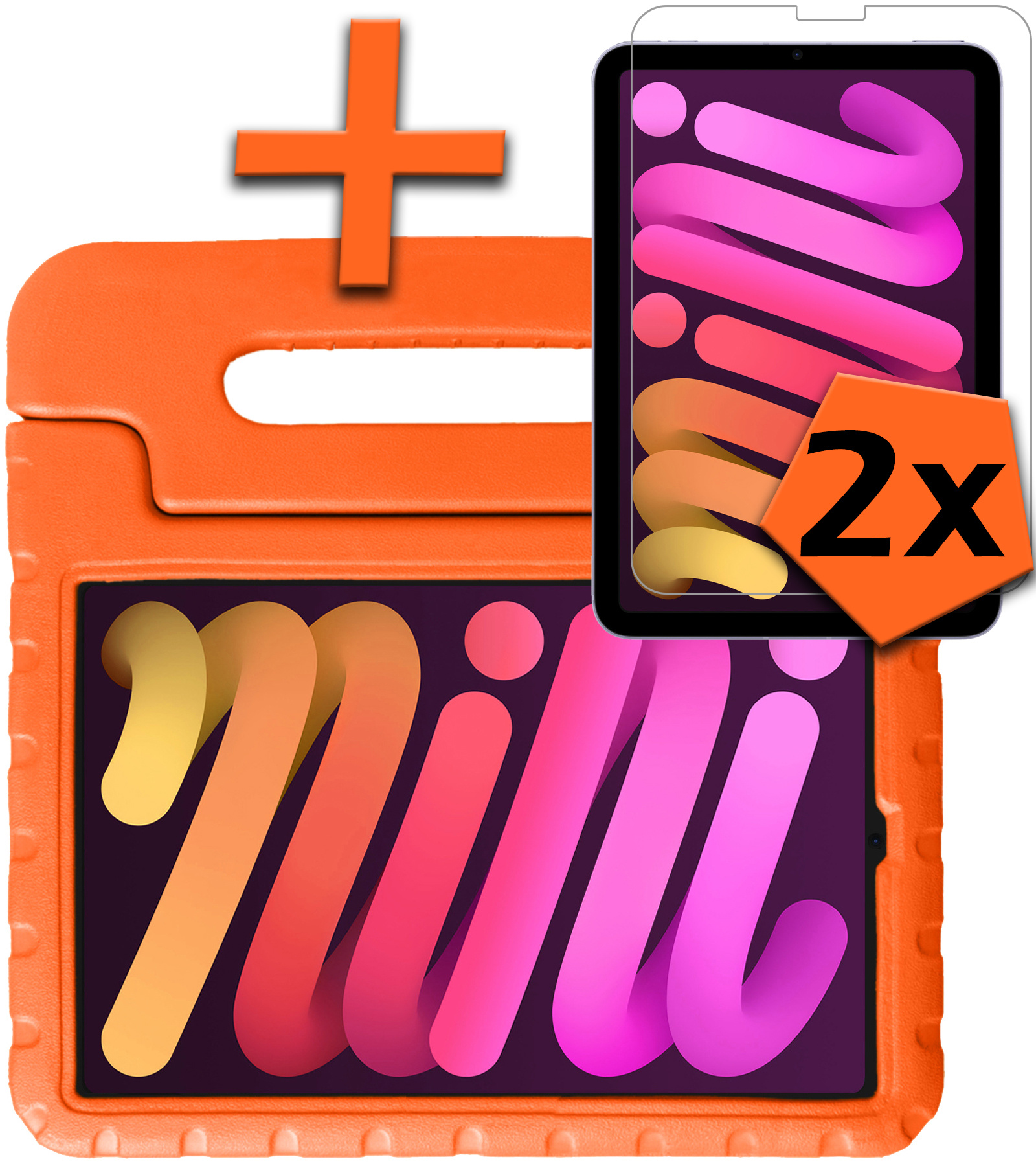 Nomfy Hoes Geschikt voor iPad Mini 6 Hoes Bumper Kindvriendelijk Kids Case Kinderhoes Met 2x Screenprotector - Hoesje Geschikt voor iPad Mini 6 Hoesje Shockproof Cover Hoes - Oranje