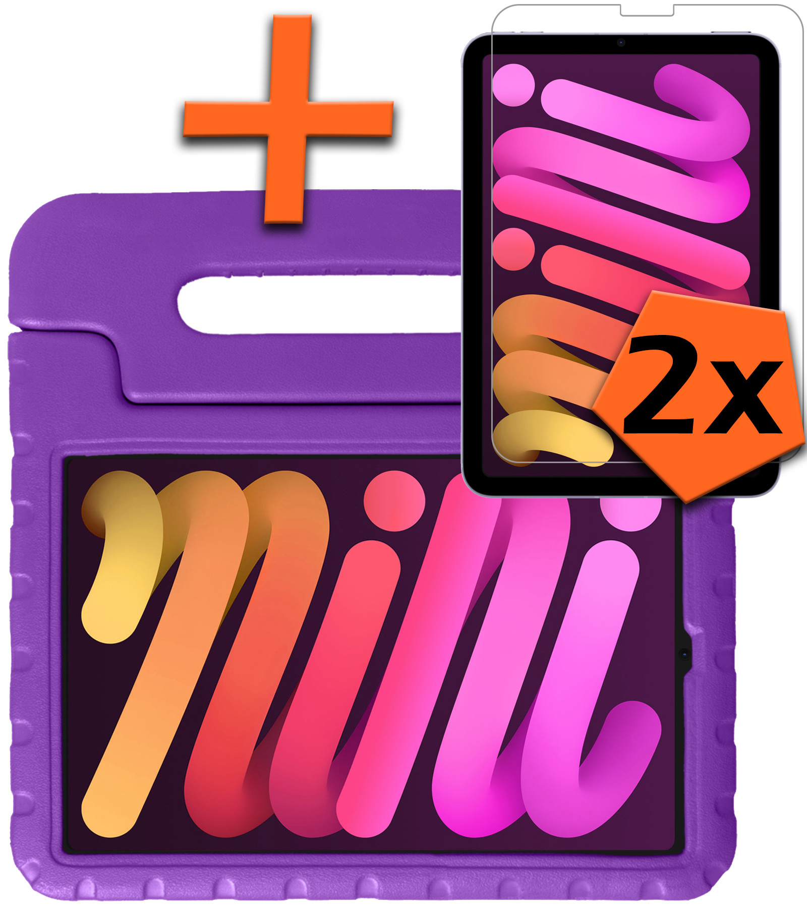Nomfy Hoes Geschikt voor iPad Mini 6 Hoes Bumper Kindvriendelijk Kids Case Kinderhoes Met 2x Screenprotector - Hoesje Geschikt voor iPad Mini 6 Hoesje Shockproof Cover Hoes - Paars