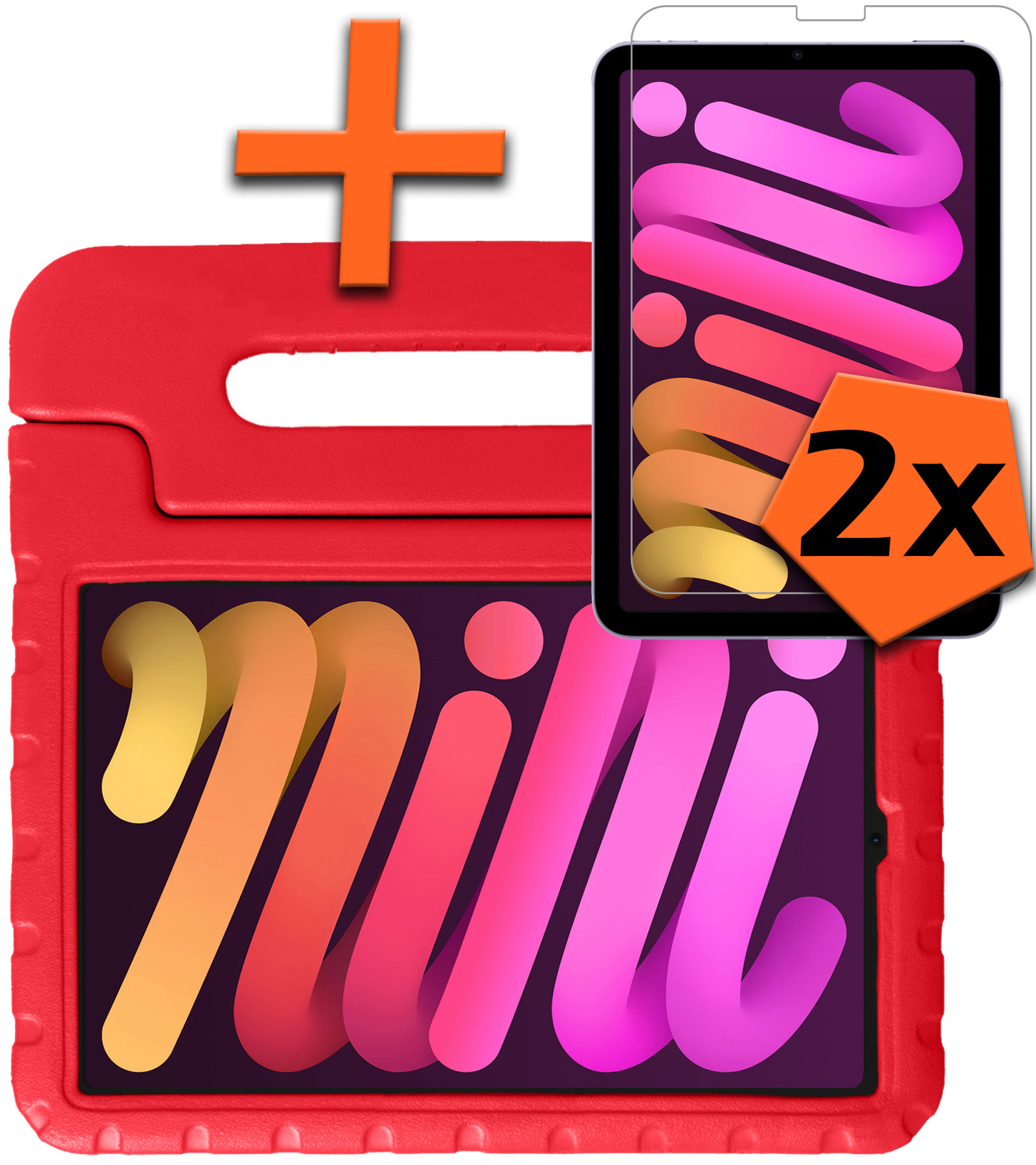 Nomfy Hoes Geschikt voor iPad Mini 6 Hoes Bumper Kindvriendelijk Kids Case Kinderhoes Met 2x Screenprotector - Hoesje Geschikt voor iPad Mini 6 Hoesje Shockproof Cover Hoes - Rood