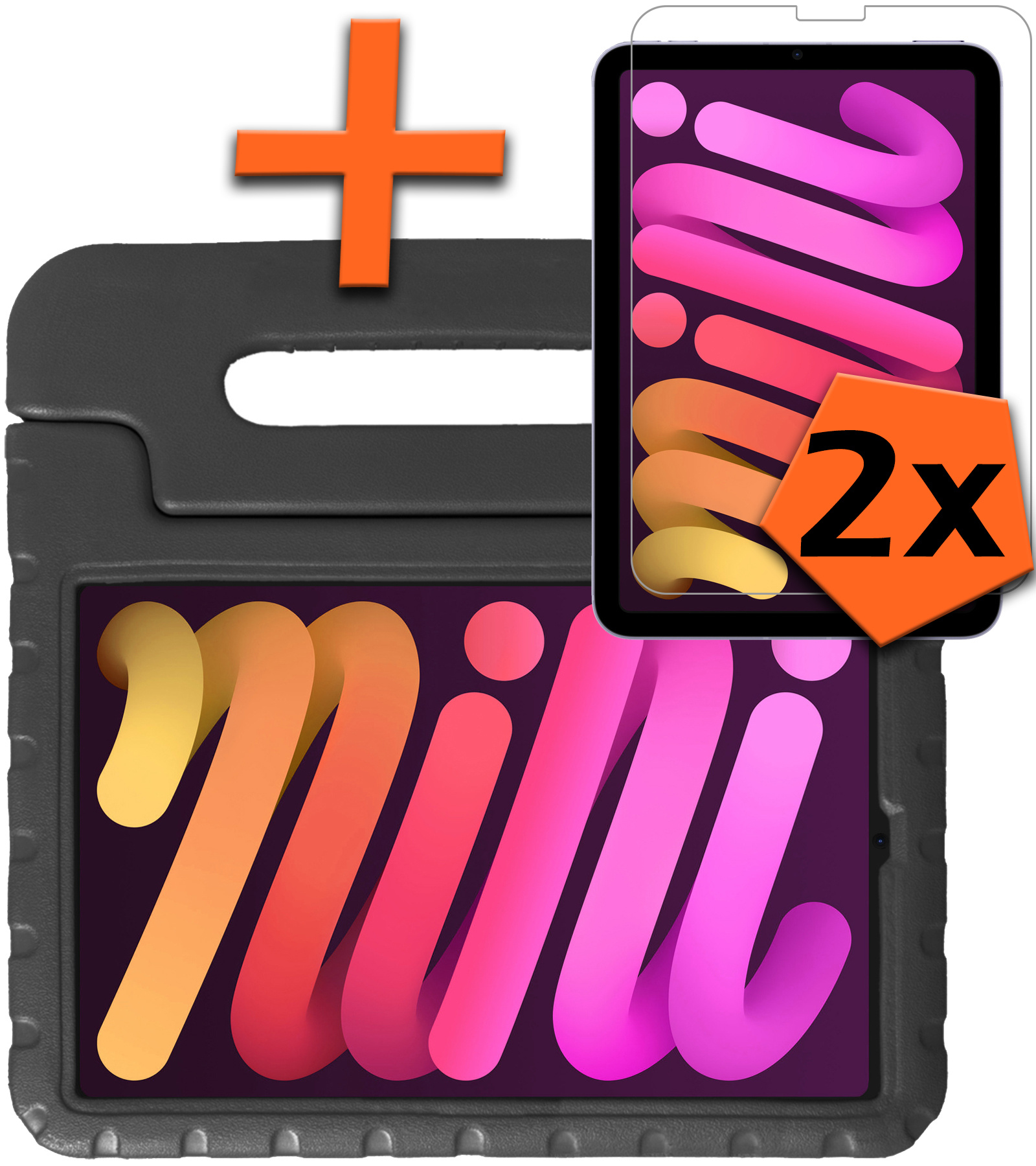 Nomfy Hoes Geschikt voor iPad Mini 6 Hoes Bumper Kindvriendelijk Kids Case Kinderhoes Met 2x Screenprotector - Hoesje Geschikt voor iPad Mini 6 Hoesje Shockproof Cover Hoes - Zwart